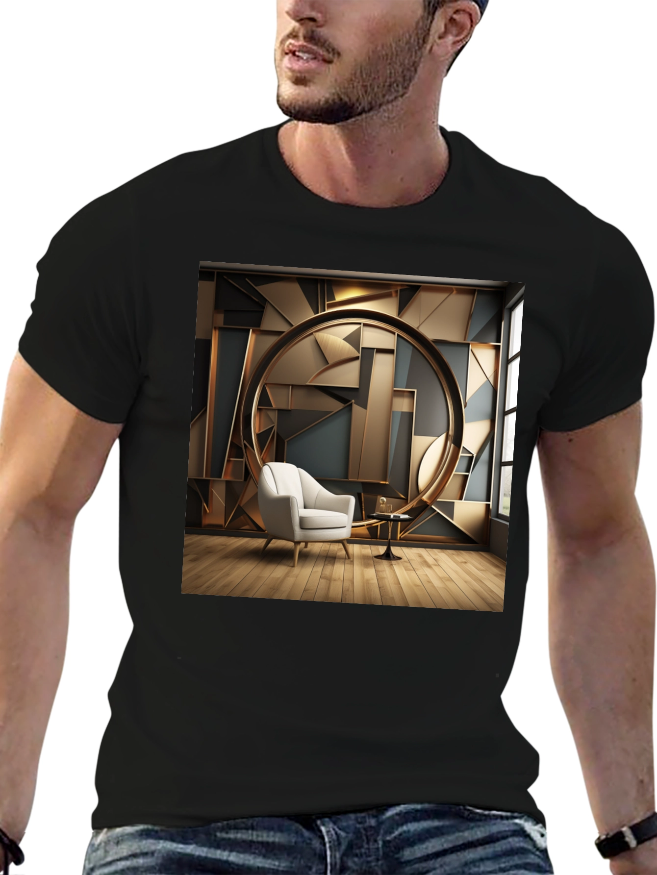 Black Modern Art Deco T-Shirt view 6