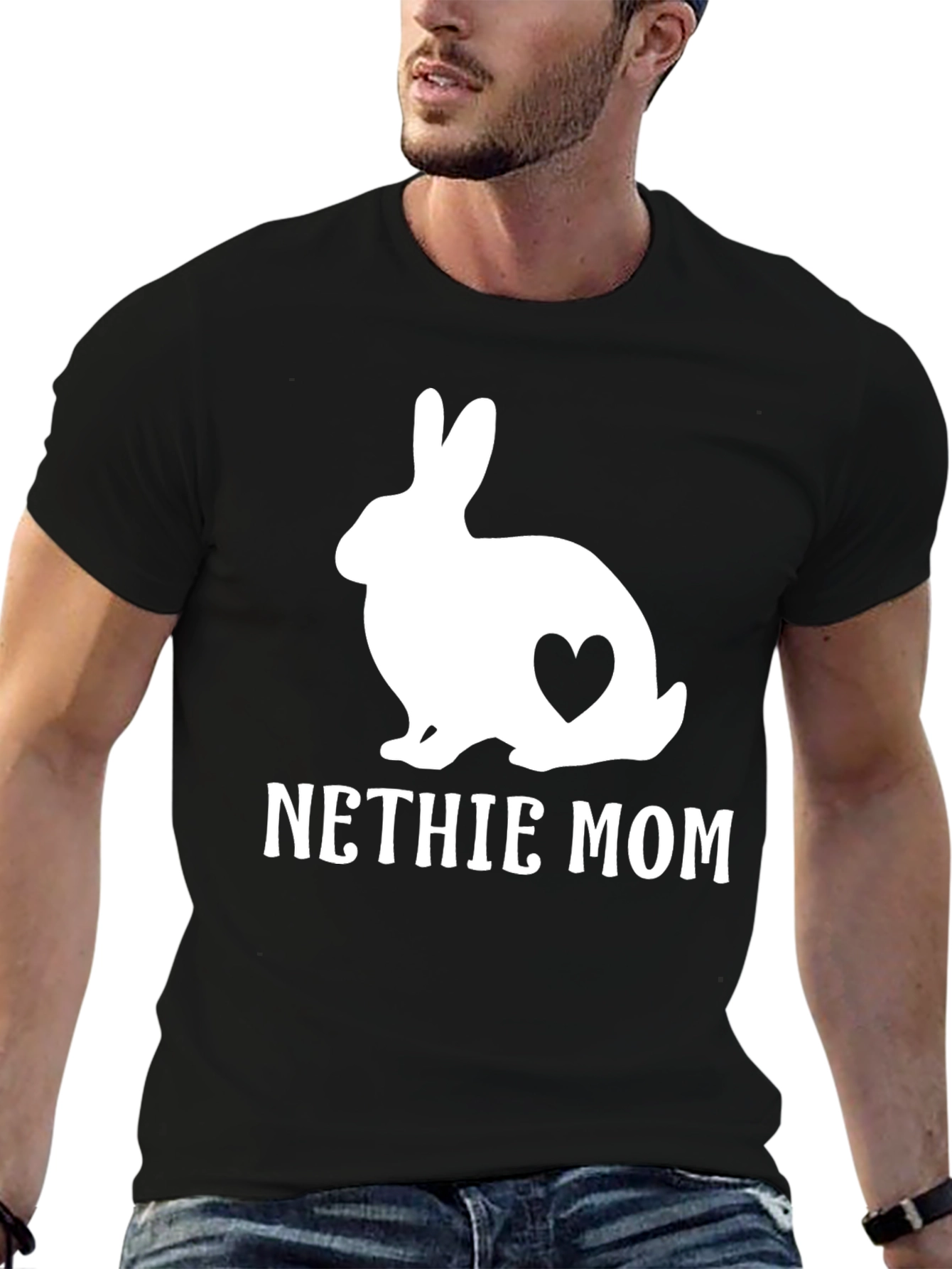 Black Nethie Mom Rabbit Graphic T-Shirt view 6