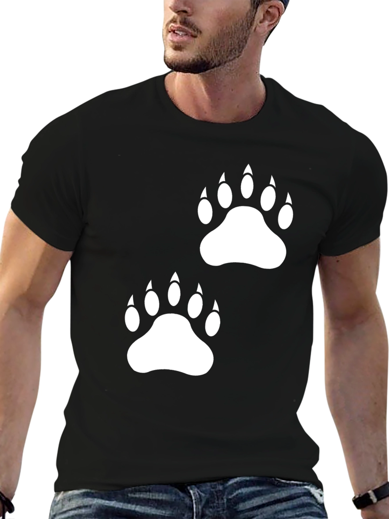 Black Bear Paw Print Graphic Black Tee Shirt view 6