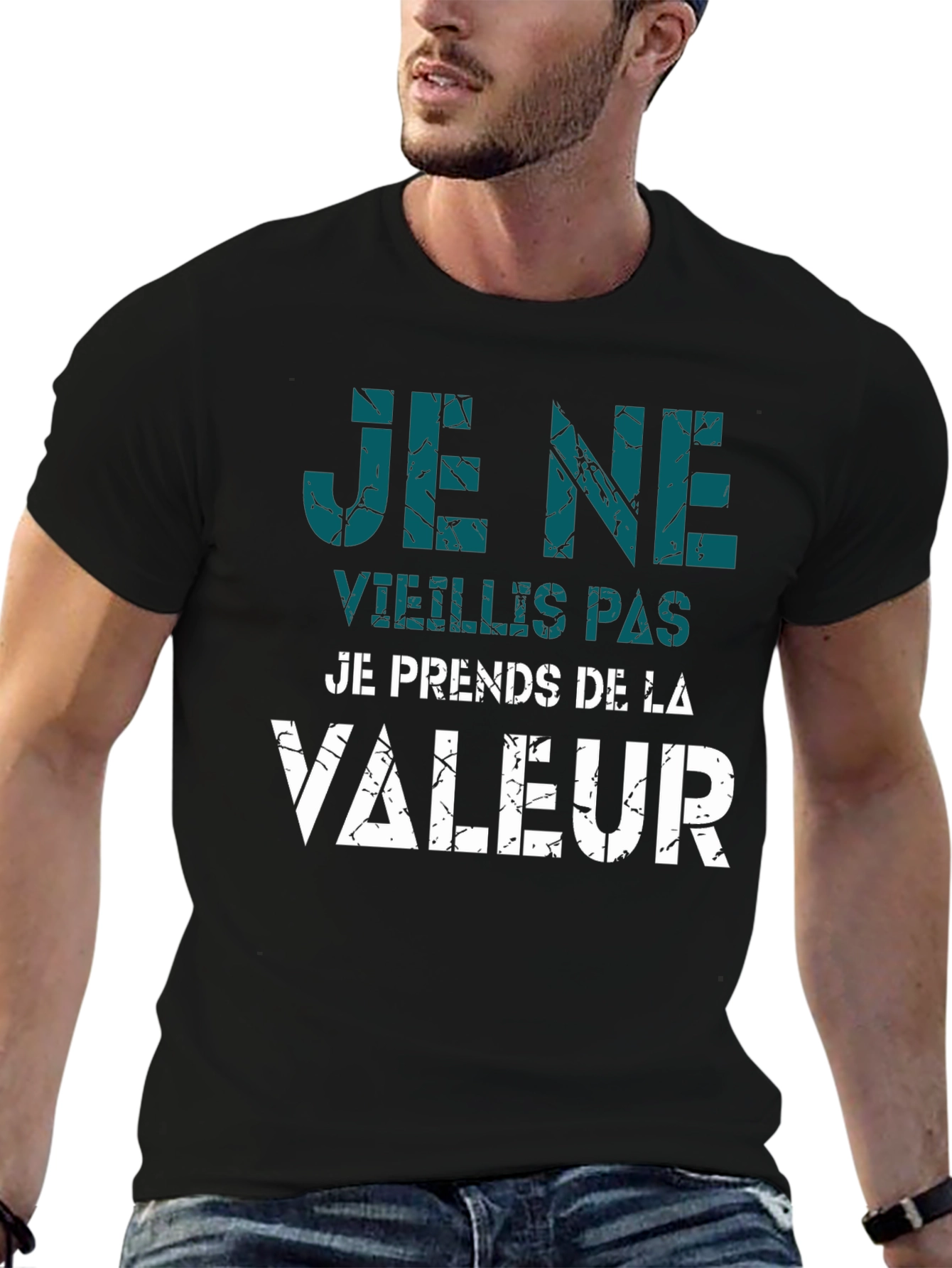 Black Humorous 'I Don't Age' French Slogan Black T-Shirt view 6
