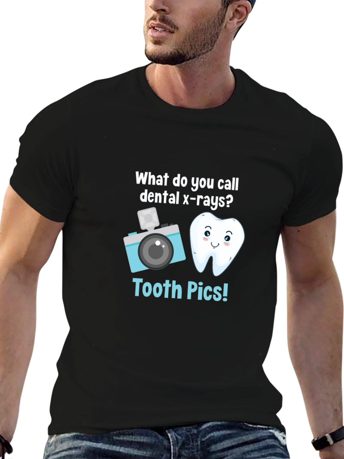 Black Tooth Pics Dental Pun T-Shirt - Black view 6