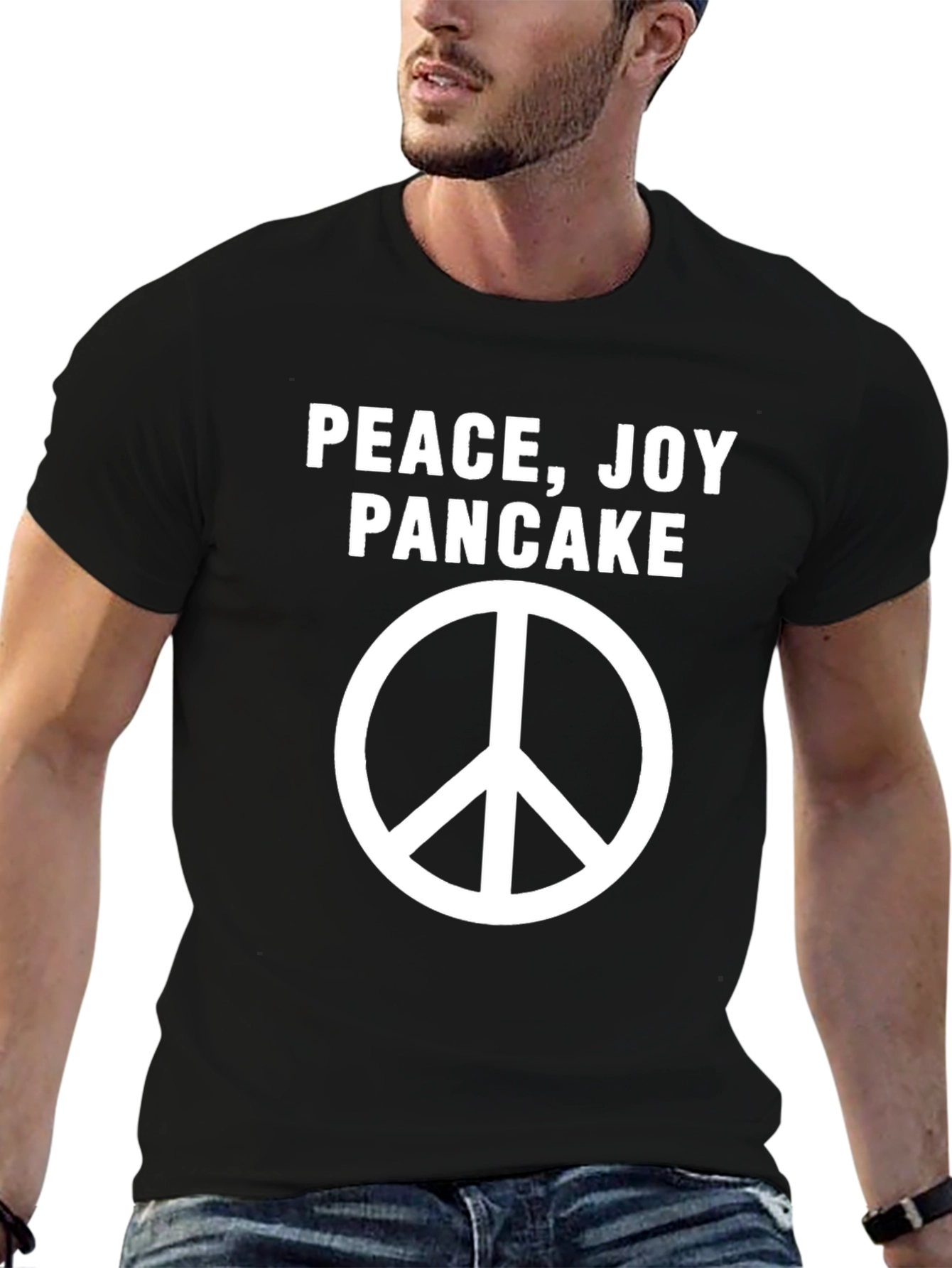 Black Peace Joy Pancake Graphic Tee - Soft Cotton Blend view 6