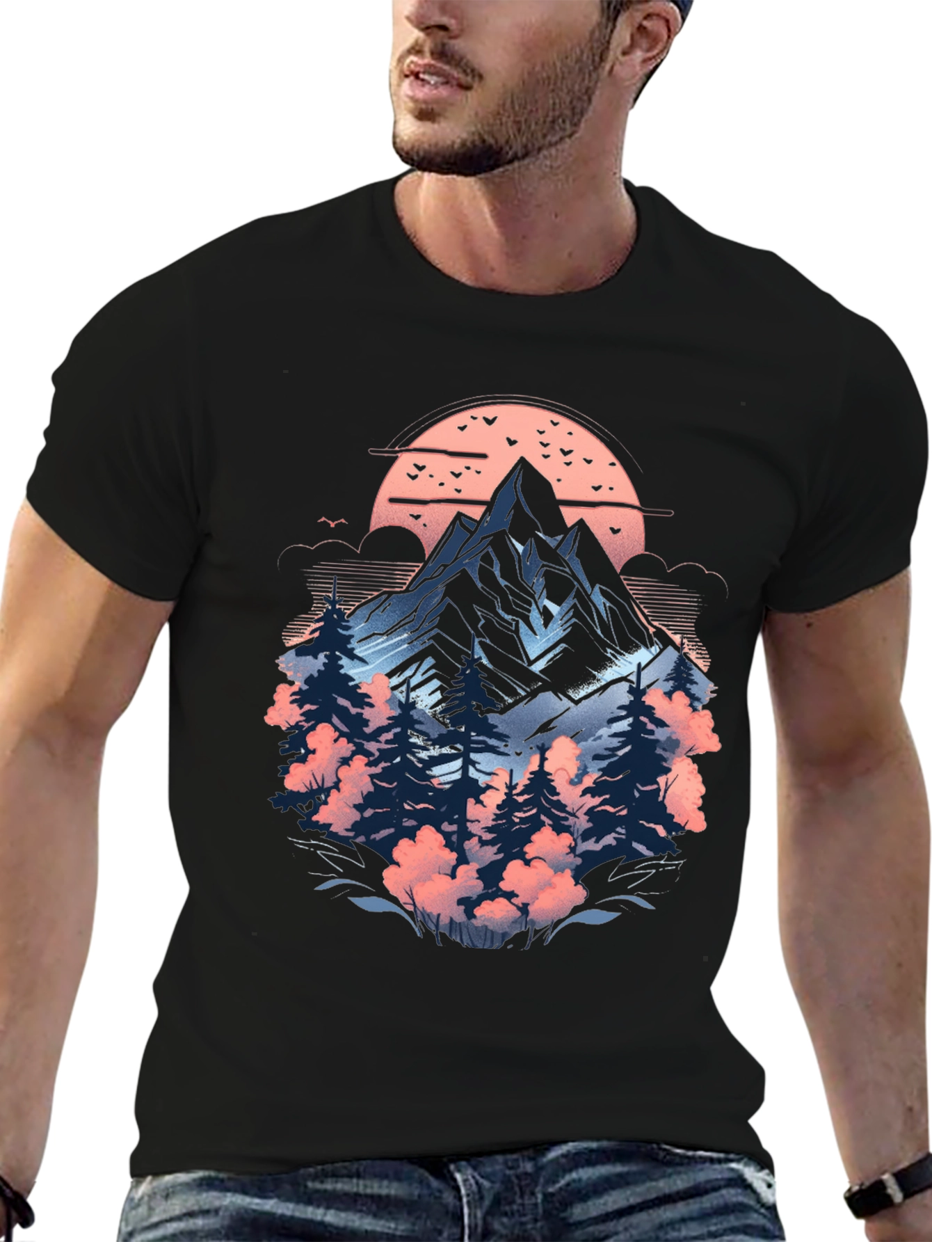 Black Nature Inspired Graphic T-Shirt view 6