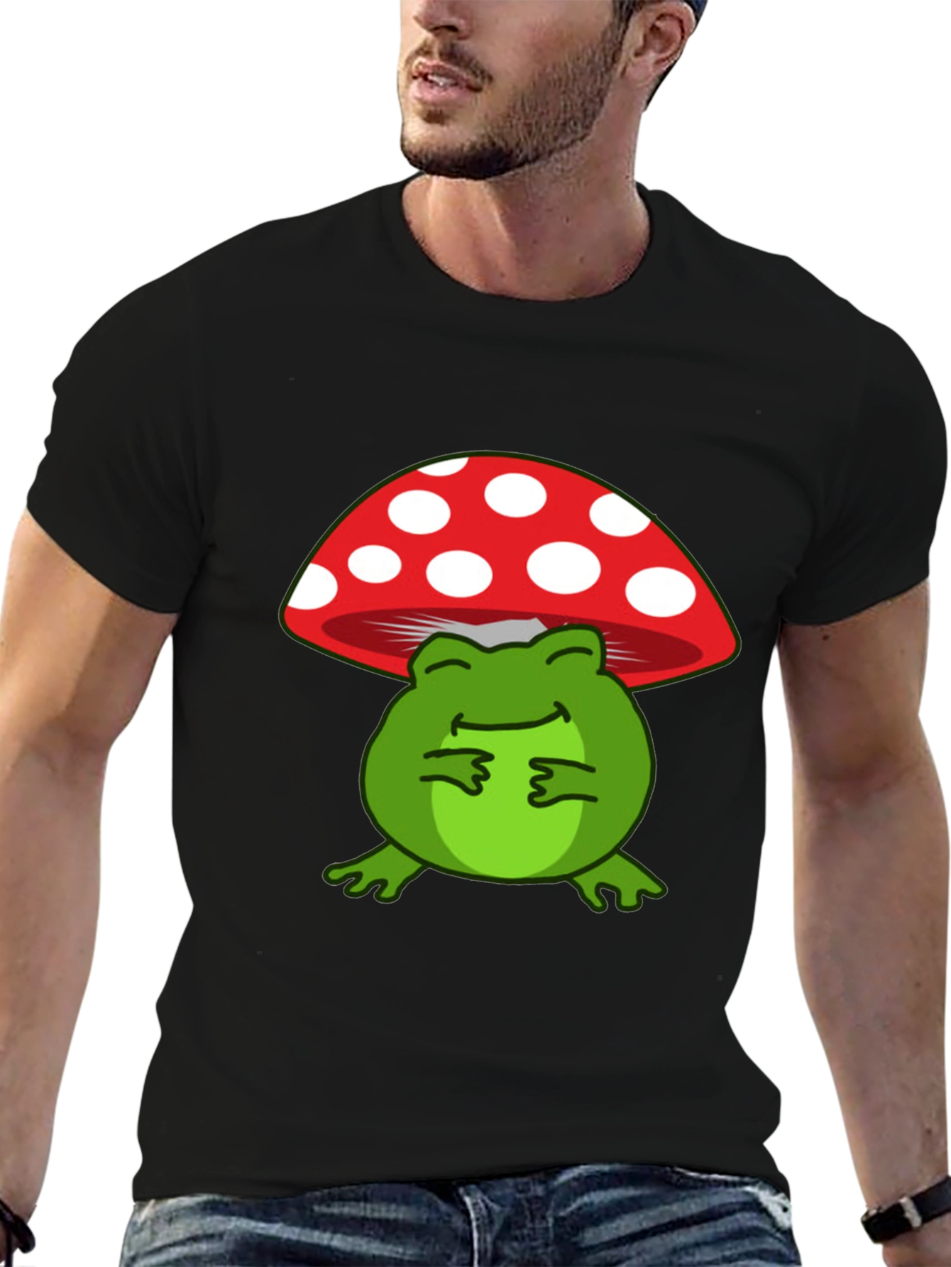 Black Frog Mushroom T-Shirt: Cute and Comfortable Tee view 6