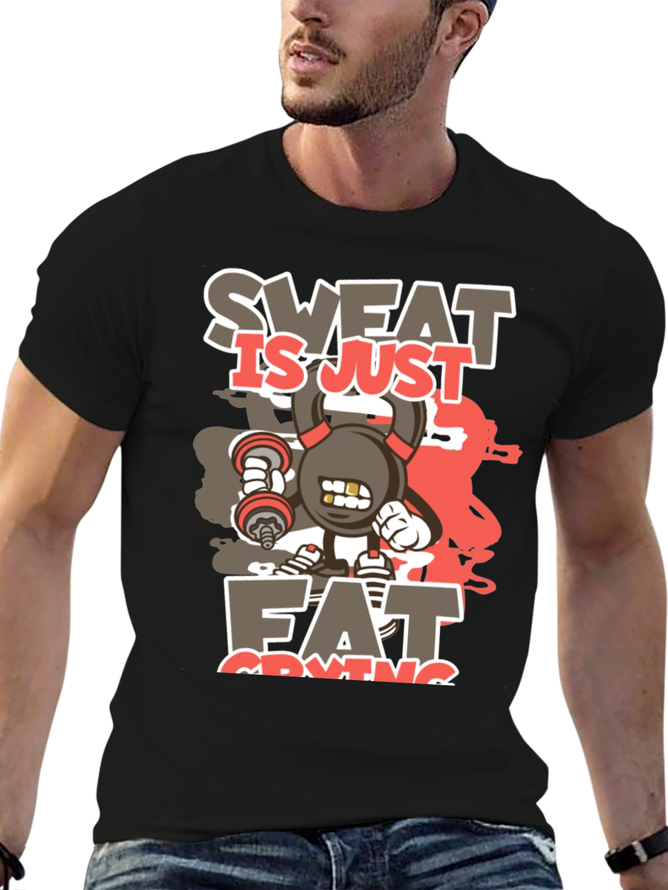 Black Sweat is Just Fat Crying Graphic T-Shirt view 6