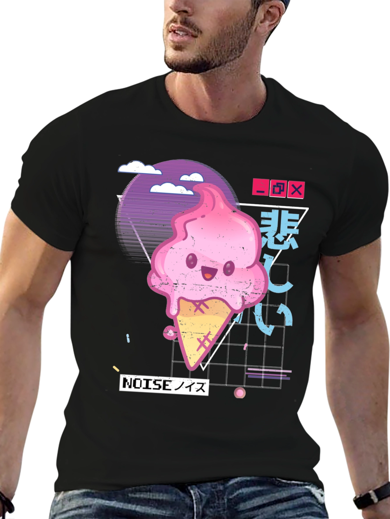 Black Kawaii Ice Cream Cone Graphic Tee view 6