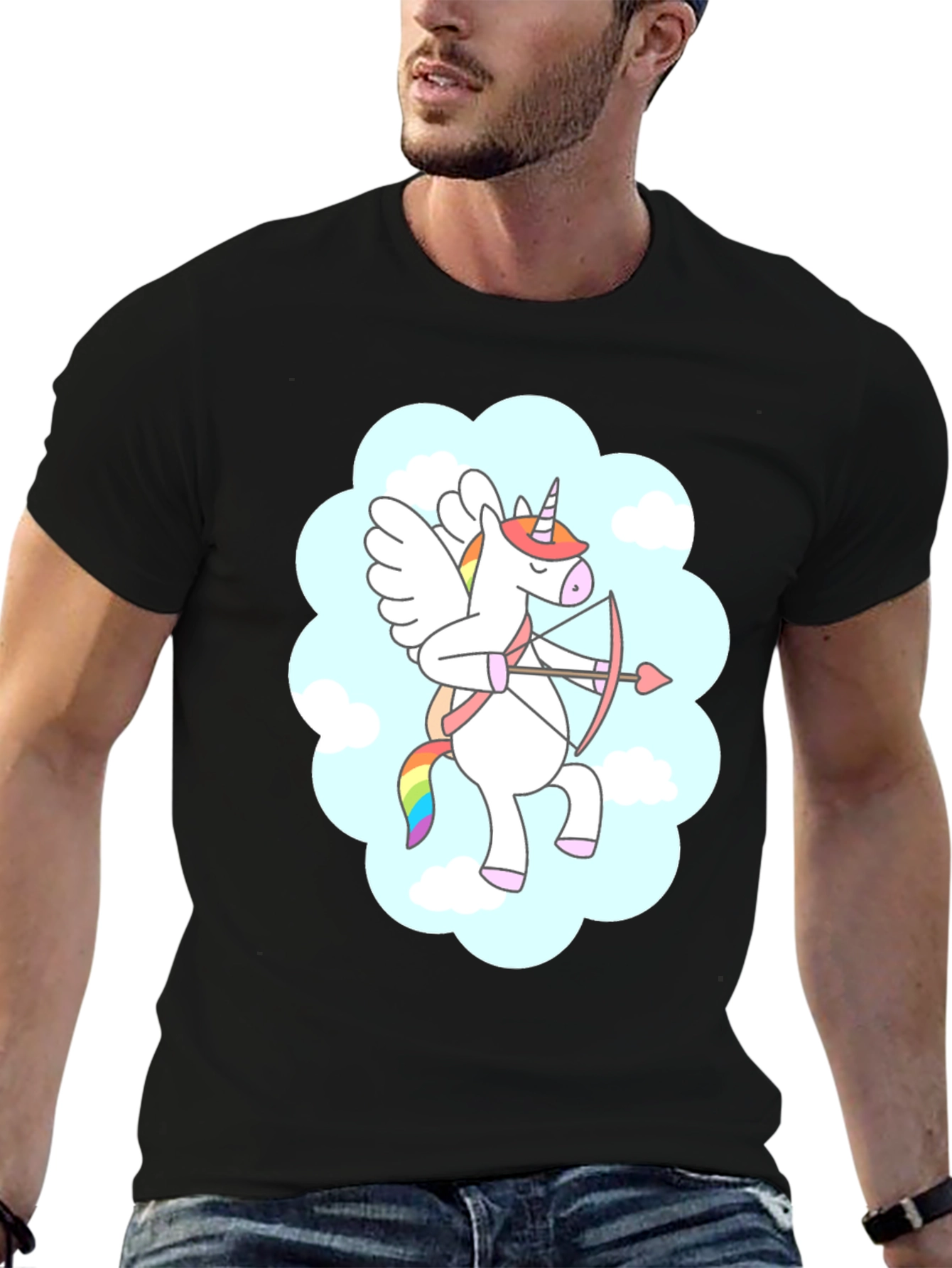 Black Cupid Unicorn Black T-Shirt: Magical Love Arrow! view 6