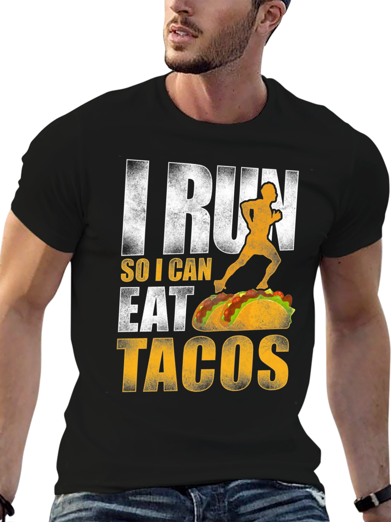 Black I Run So I Can Eat Tacos Graphic Tee view 6
