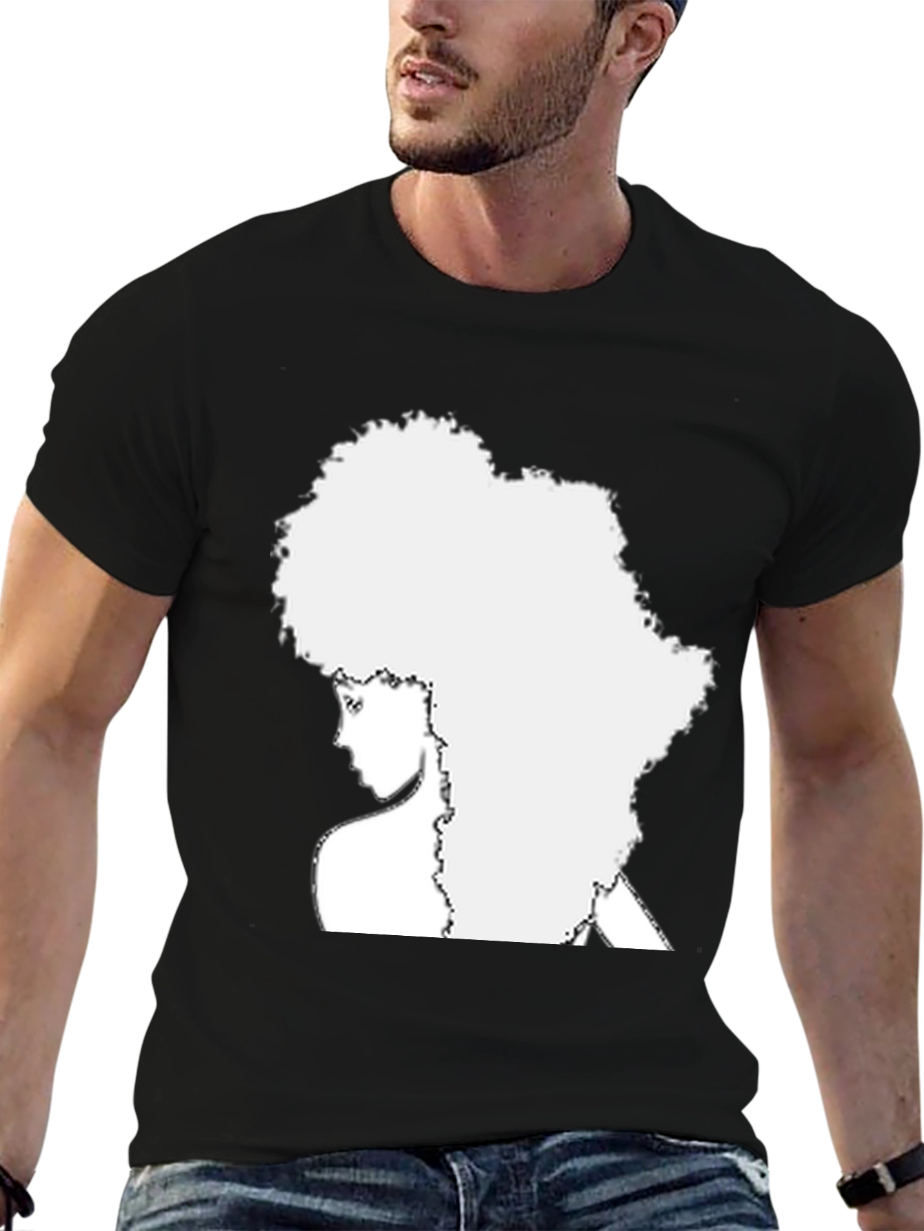 Black Afro Silhouette Tee - Black Unisex Shirt view 6