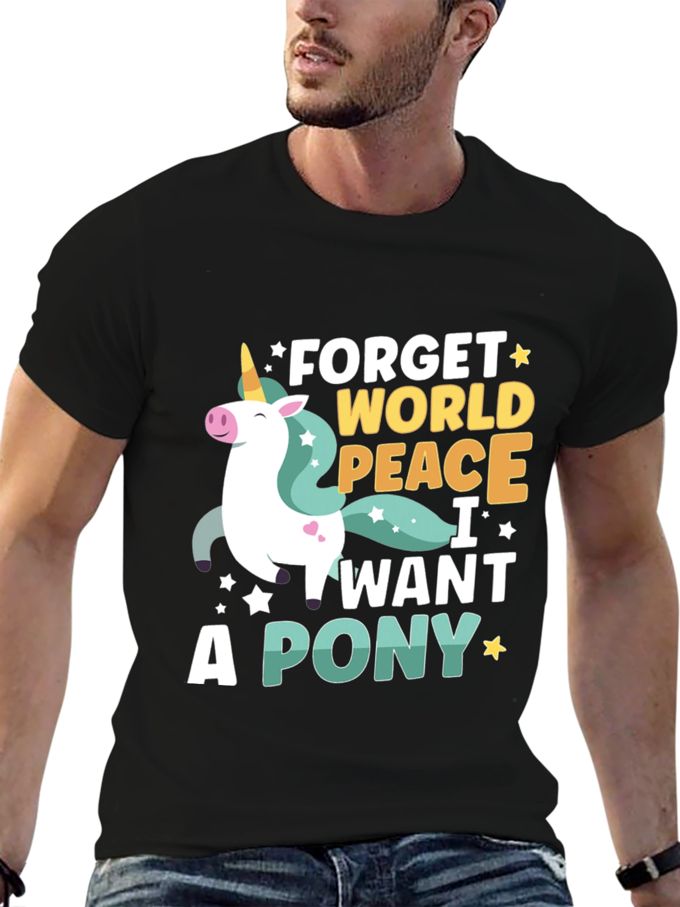 Black Forget World Peace - I Want a Pony T-Shirt view 6