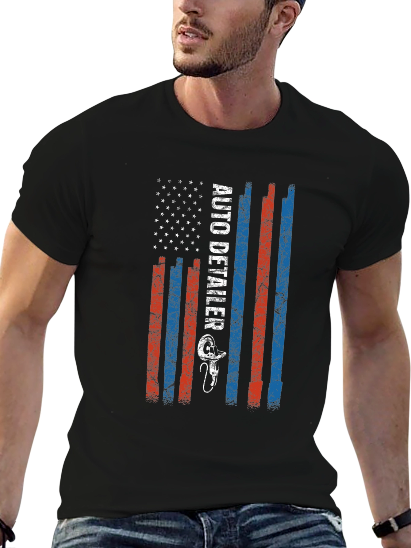 Black Auto Detailer US Flag T-Shirt view 6