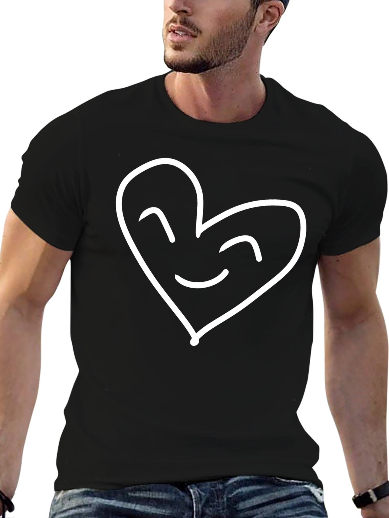 Black Heart Face Graphic Tee - Black Cotton Blend T-Shirt view 6