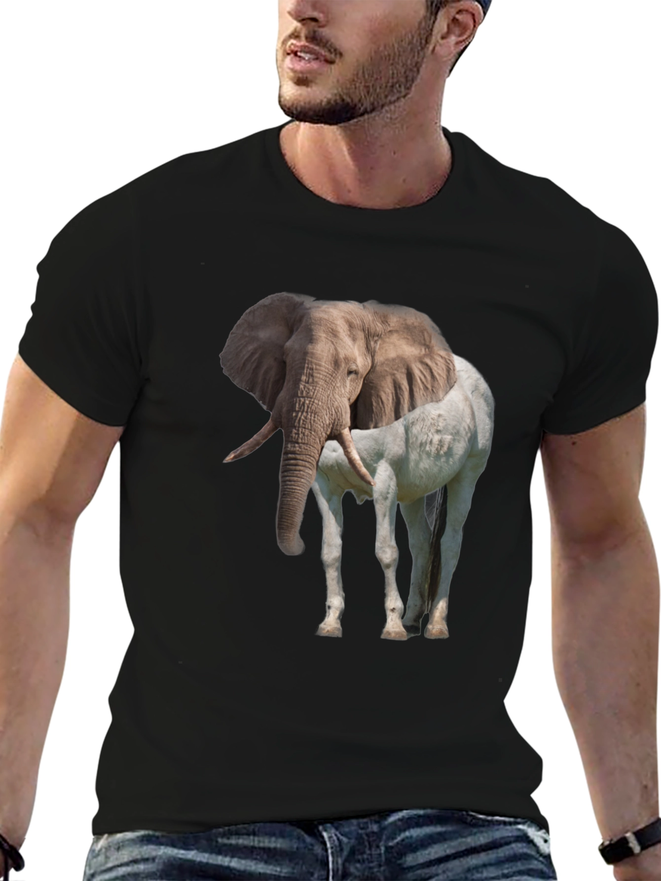 Black Elephant Horse Graphic Tee view 6