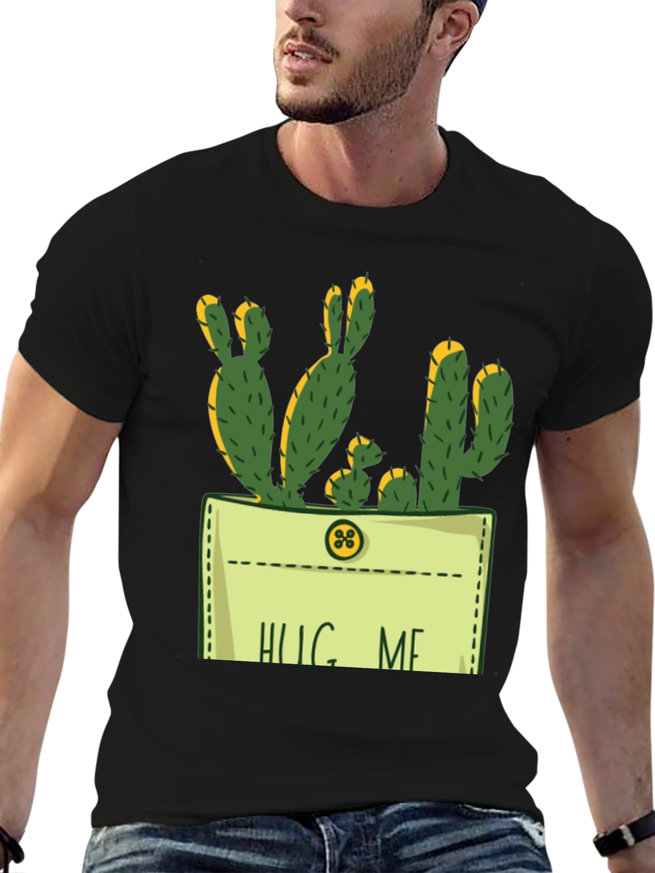 Black Hug Me Cactus Graphic Tee - Unique Design view 6
