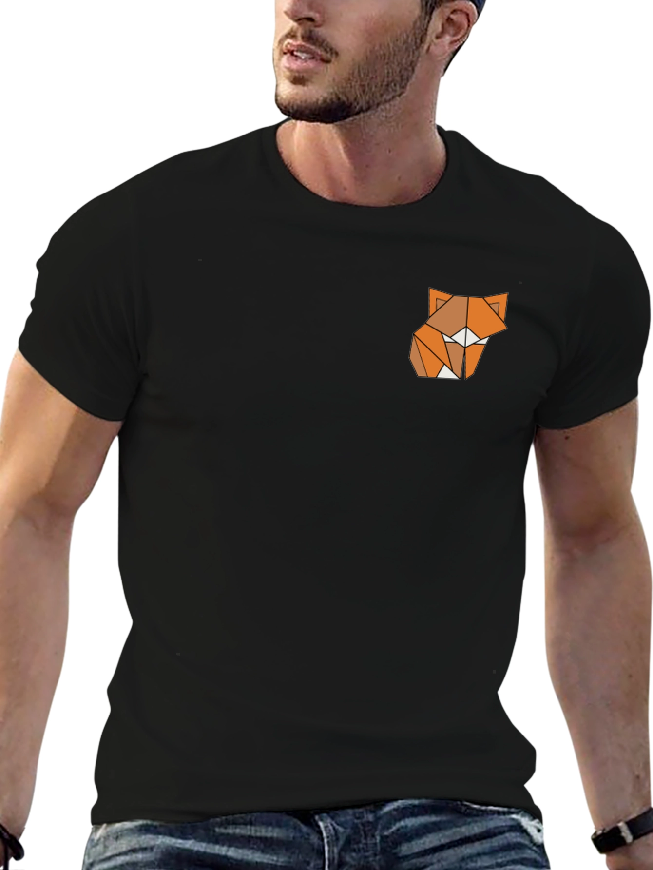 Black Modern Fox Graphic Black Tee view 6