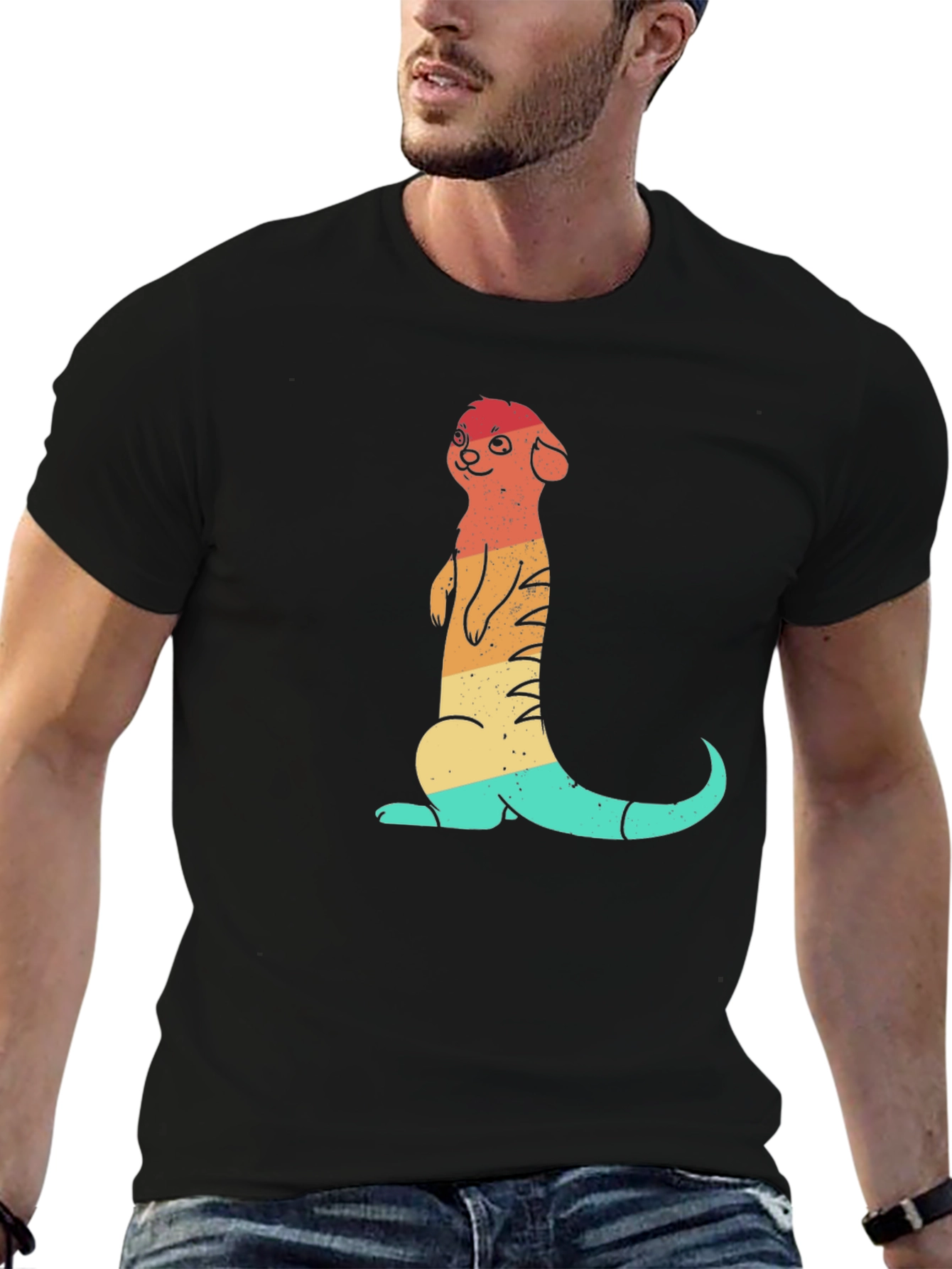 Black Retro Meerkat Graphic Tee - Vintage Style Unisex T-Shirt view 6