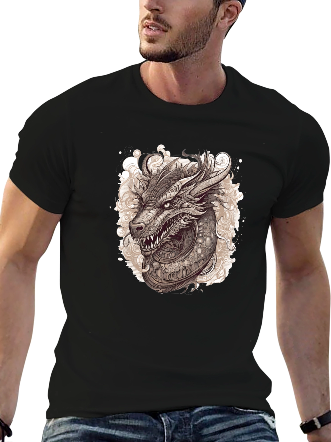 Black Dragon Graphic Tee - Stylish Black Cotton Blend view 6