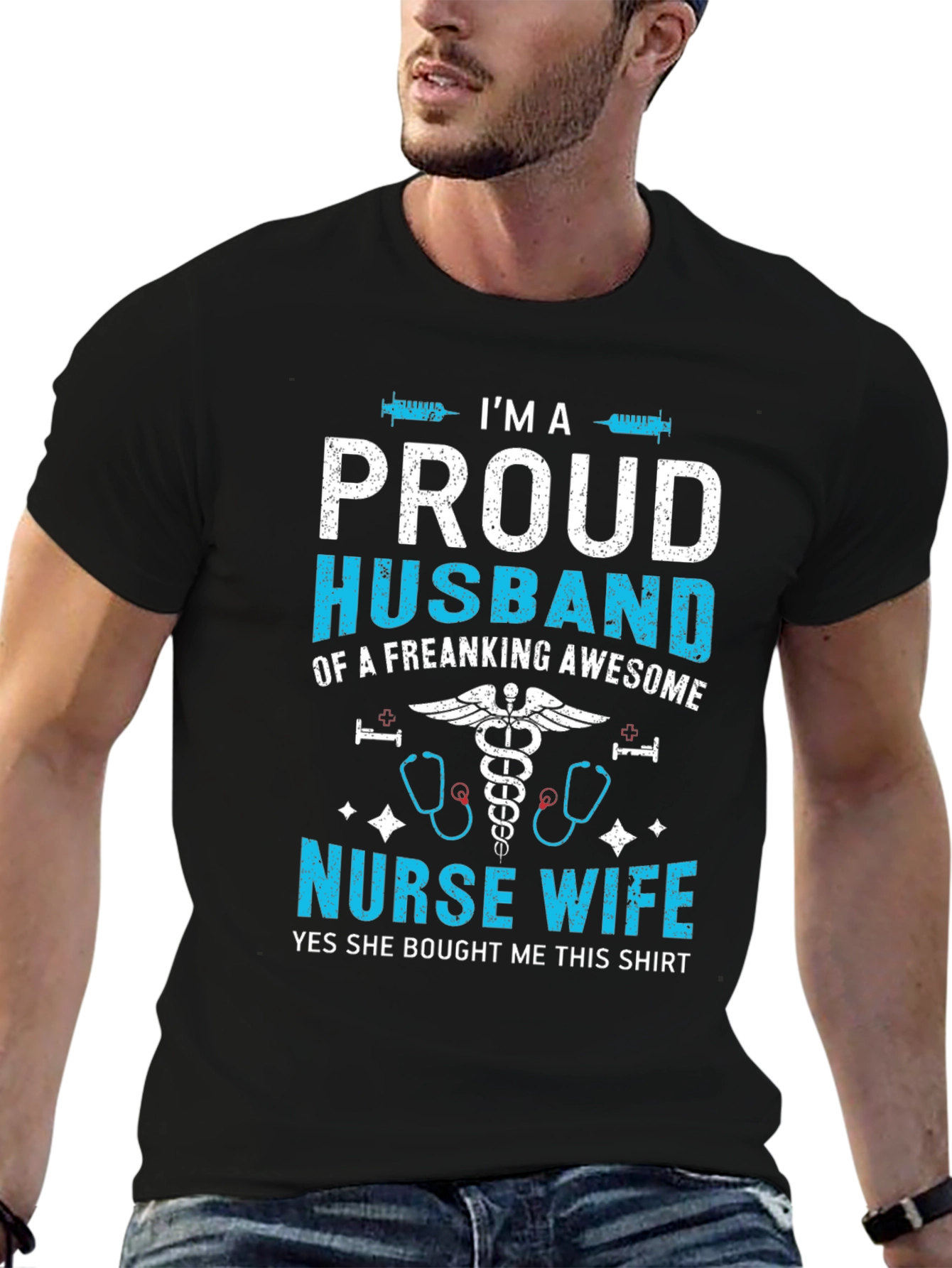 Proud Husband Nurse Wife Graphic Tee - Black Cotton T-Shirt - 6
