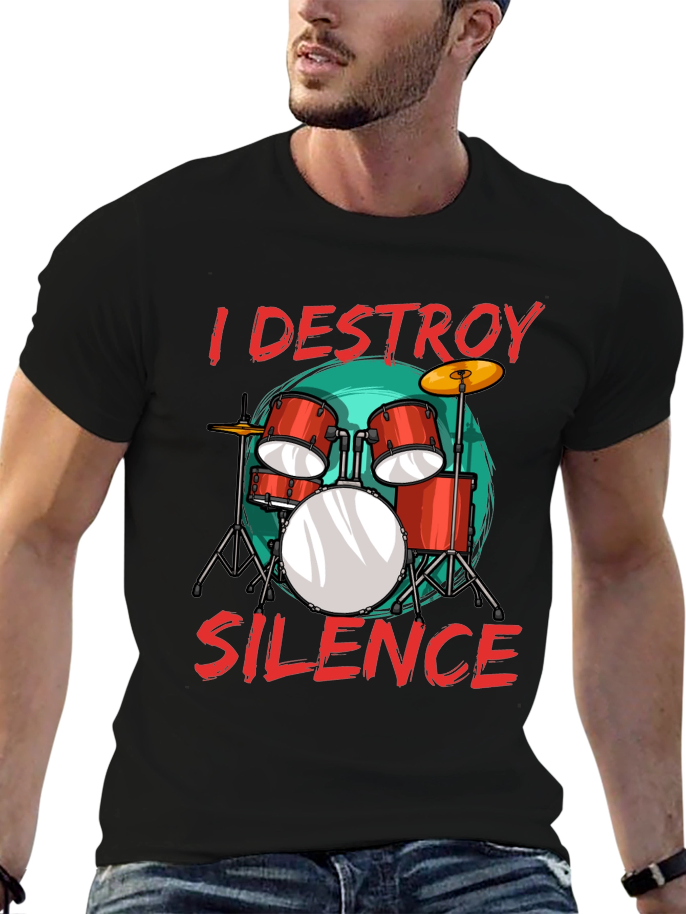 Black I Destroy Silence Drummer T-Shirt Music Lover Tee view 6