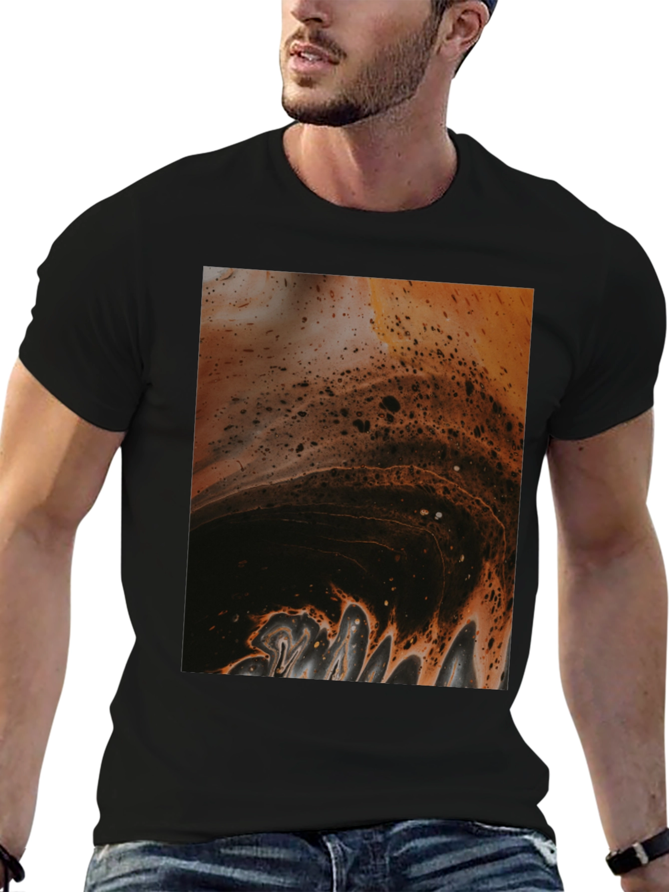 Black Abstract Fluid Art Print Black T-Shirt view 6