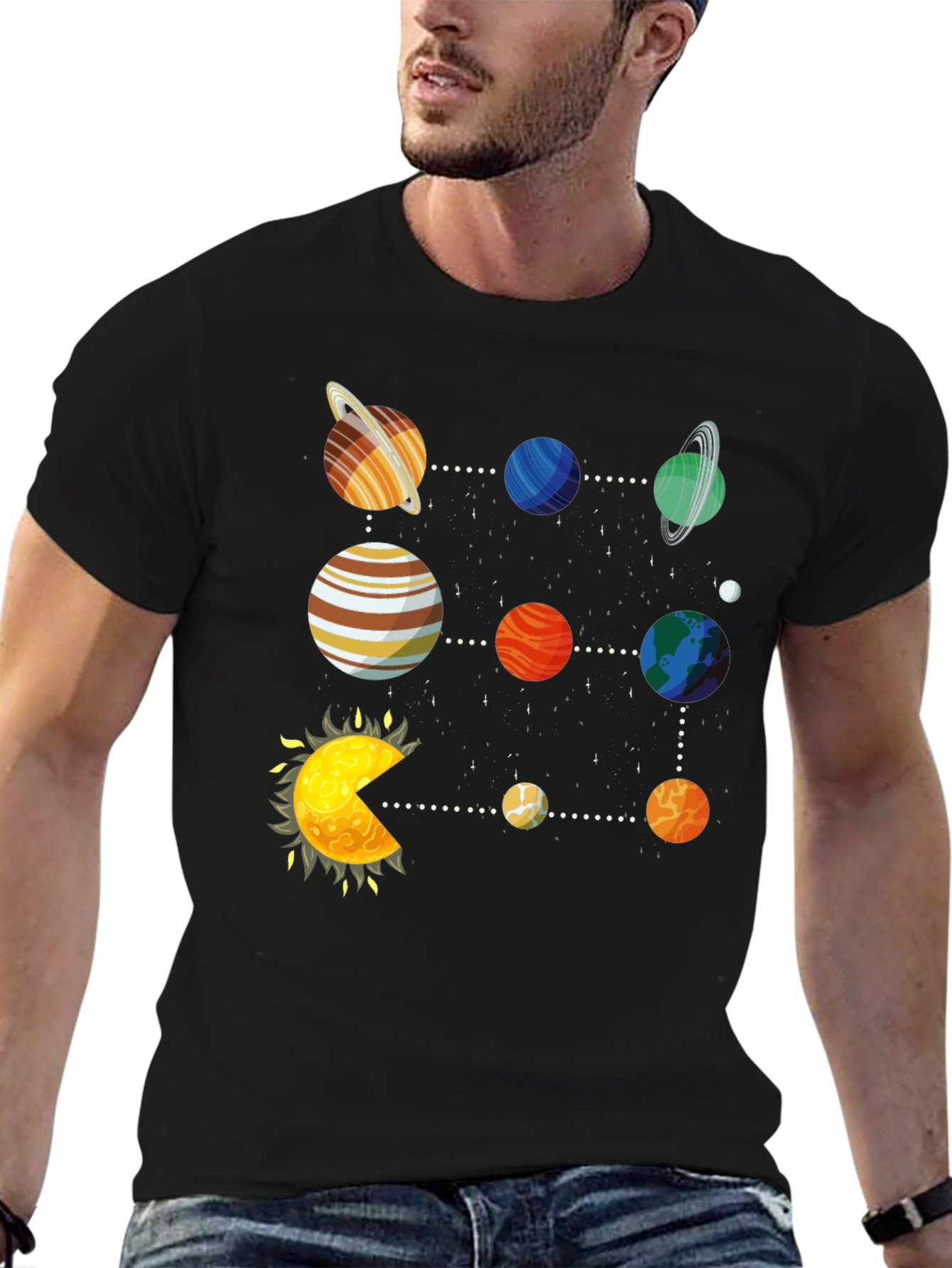 Black Solar System Graphic T-Shirt view 6