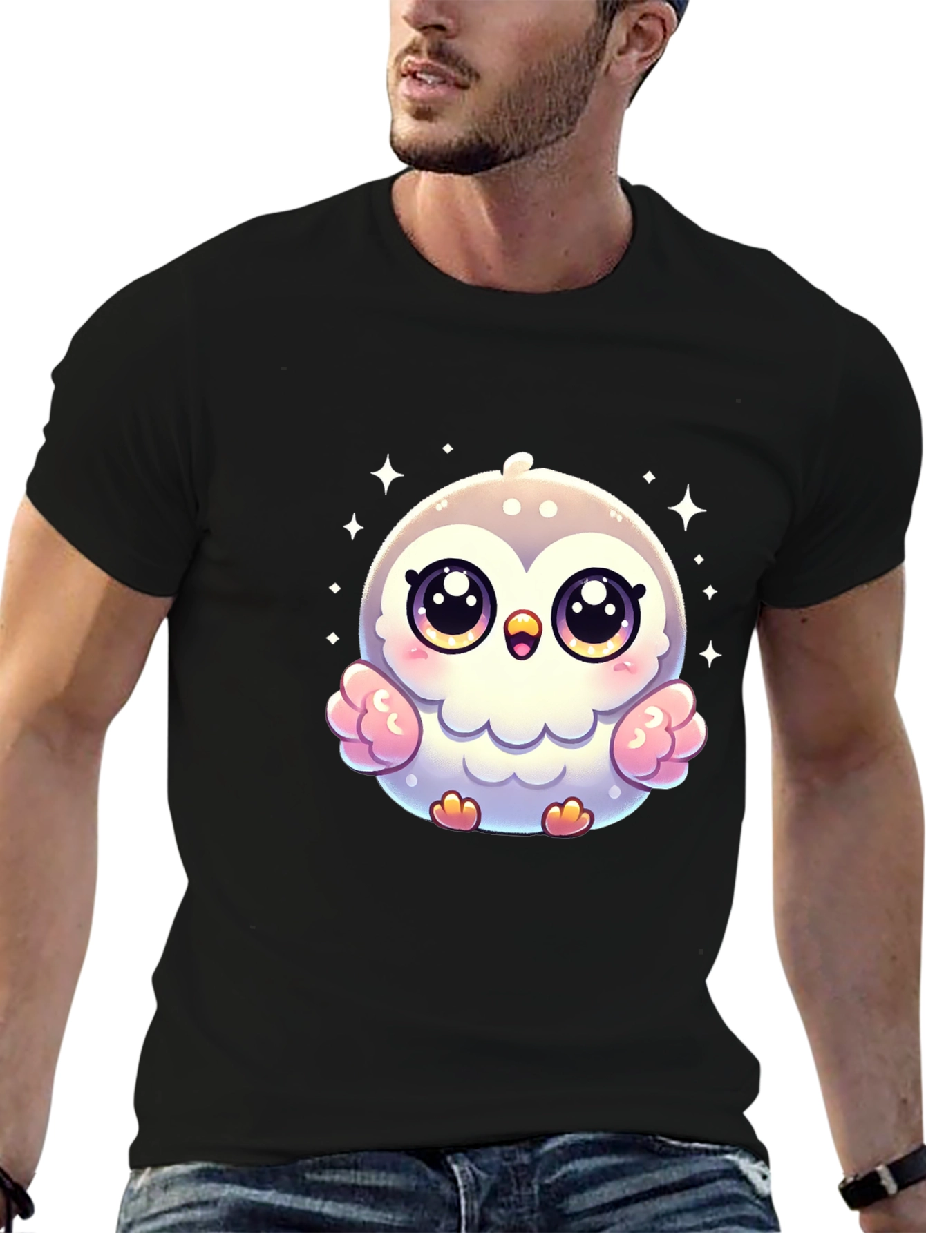 Black Cute Cartoon Owl Graphic Tee - Black view 6