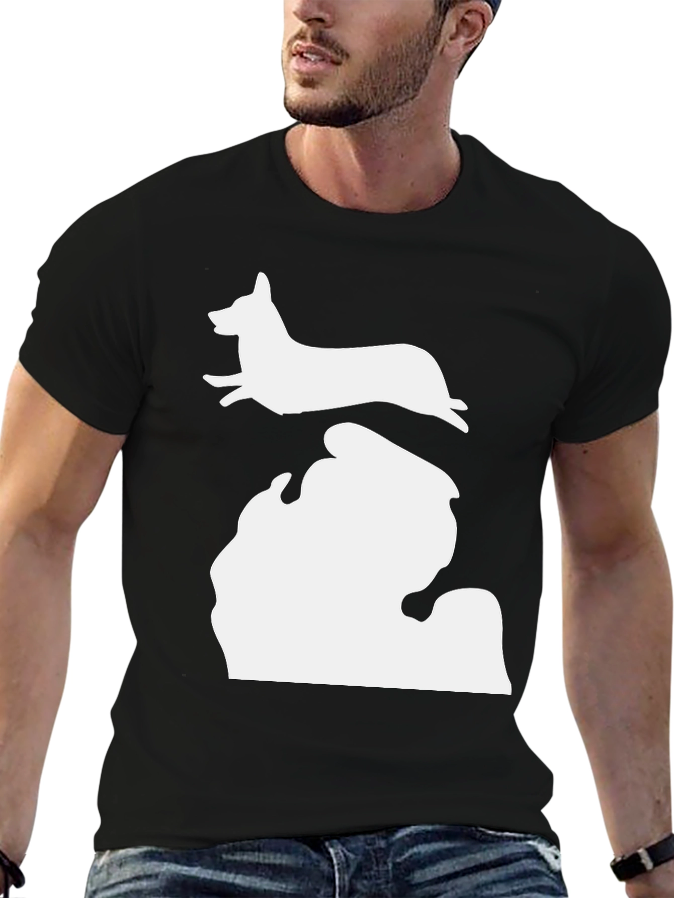 Black Michigan Corgi Silhouette T-Shirt view 6