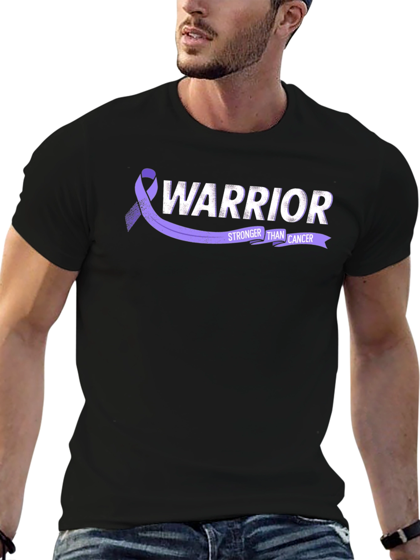 Black Warrior Stronger Than Cancer Ribbon T-Shirt view 6