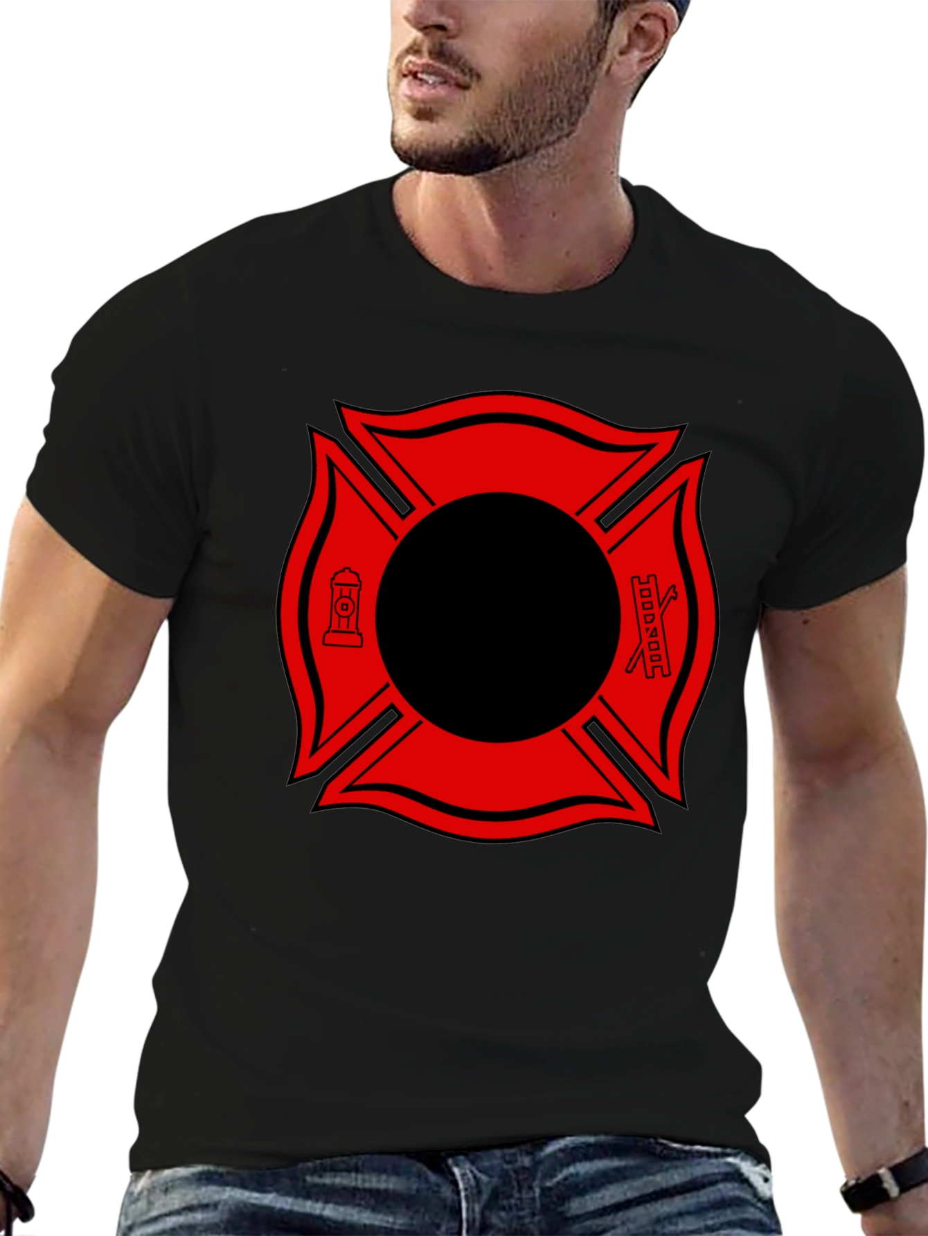 Black Firefighter Maltese Cross Graphic Tee view 6