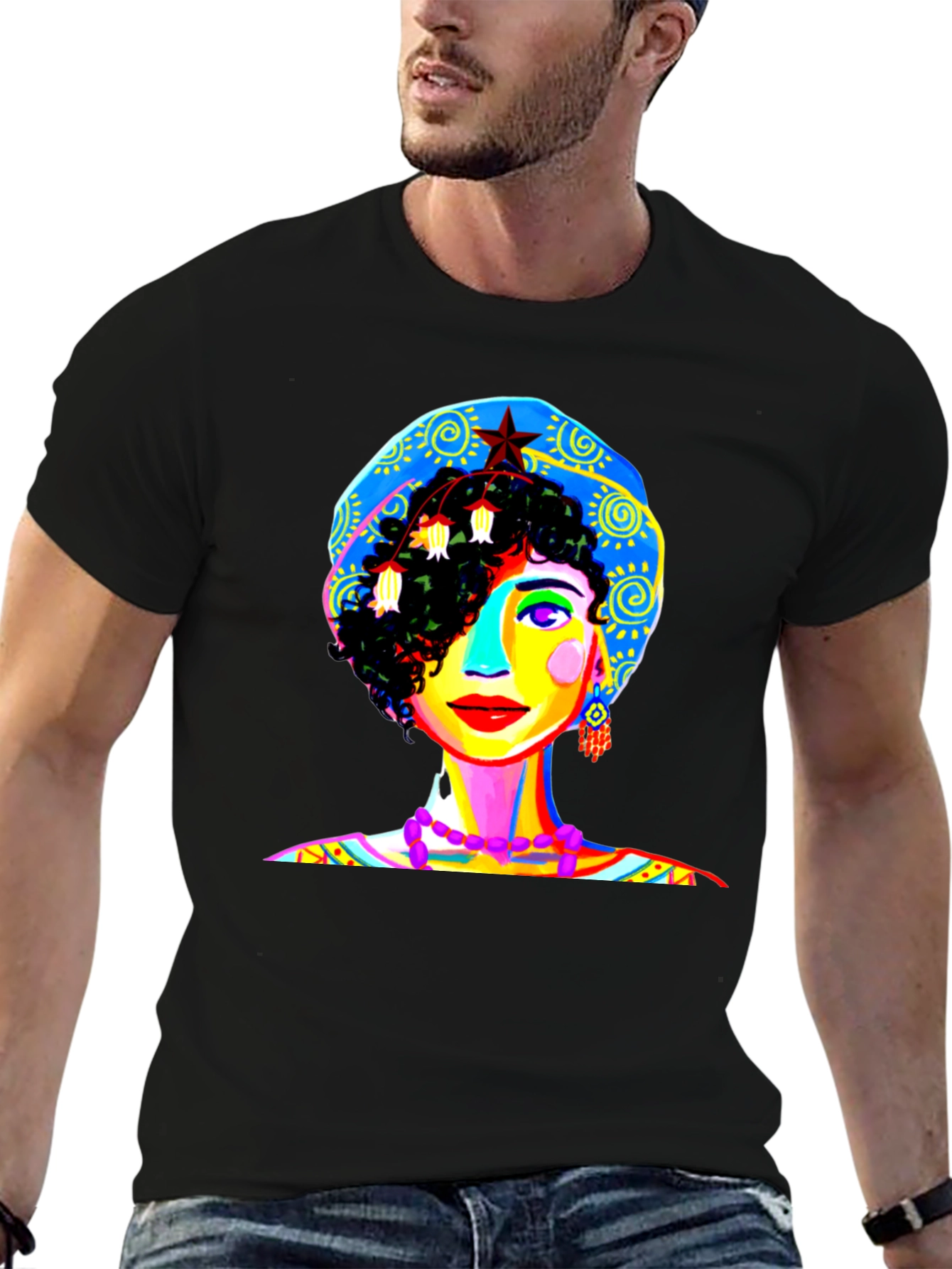 Black Vibrant Woman Graphic Tee - Unique Pop Art Design view 6