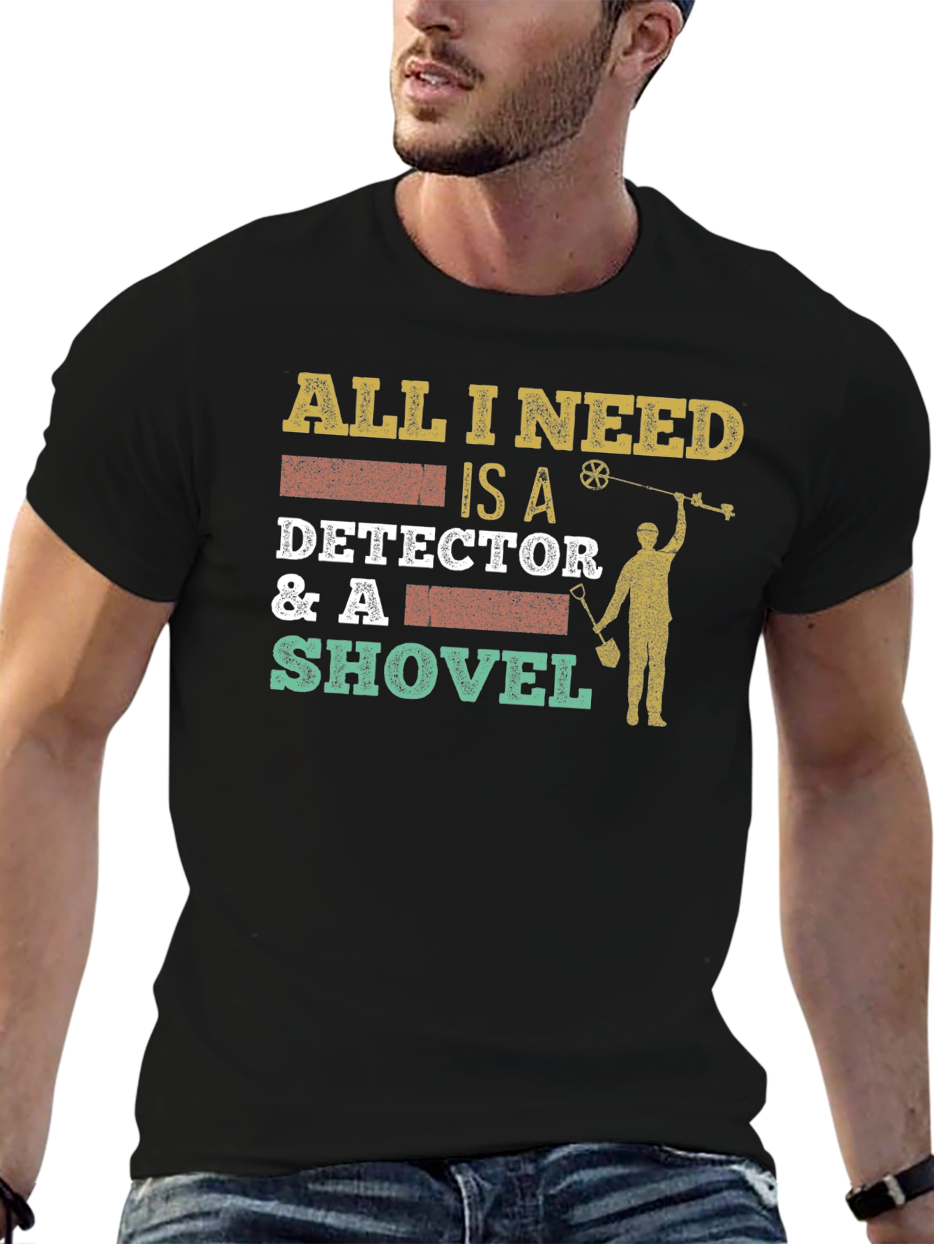 Black Detector & Shovel T-Shirt: Metal Detecting Apparel view 6