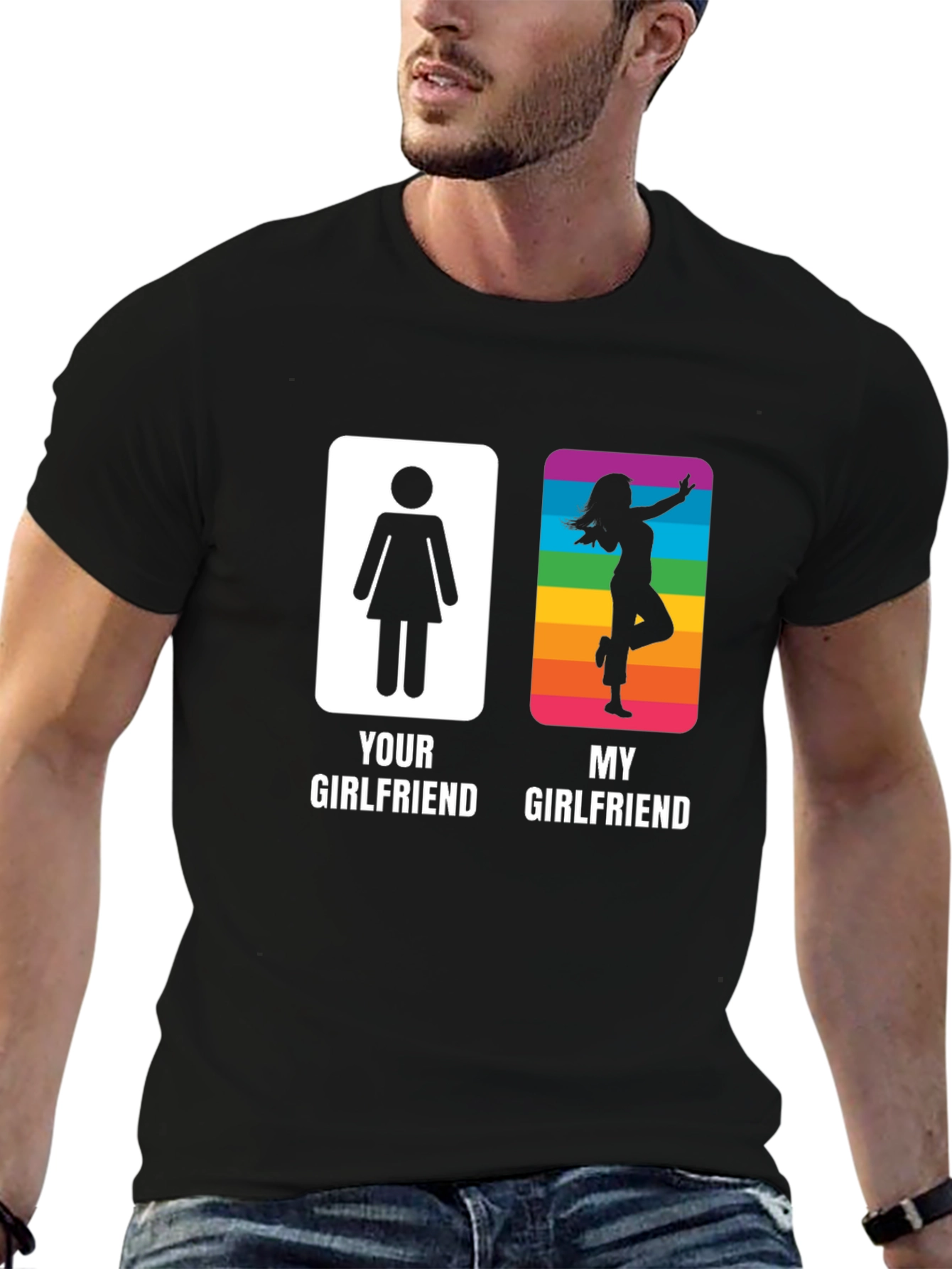 Black Funny 'Your Girlfriend vs. My Girlfriend' Graphic T-Shirt view 6