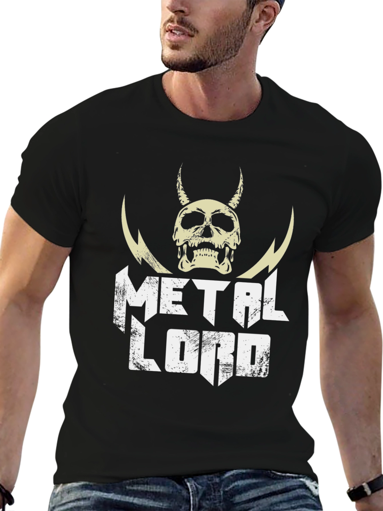 Black Metal Lord Graphic Tee - Black Cotton Skull Design view 6