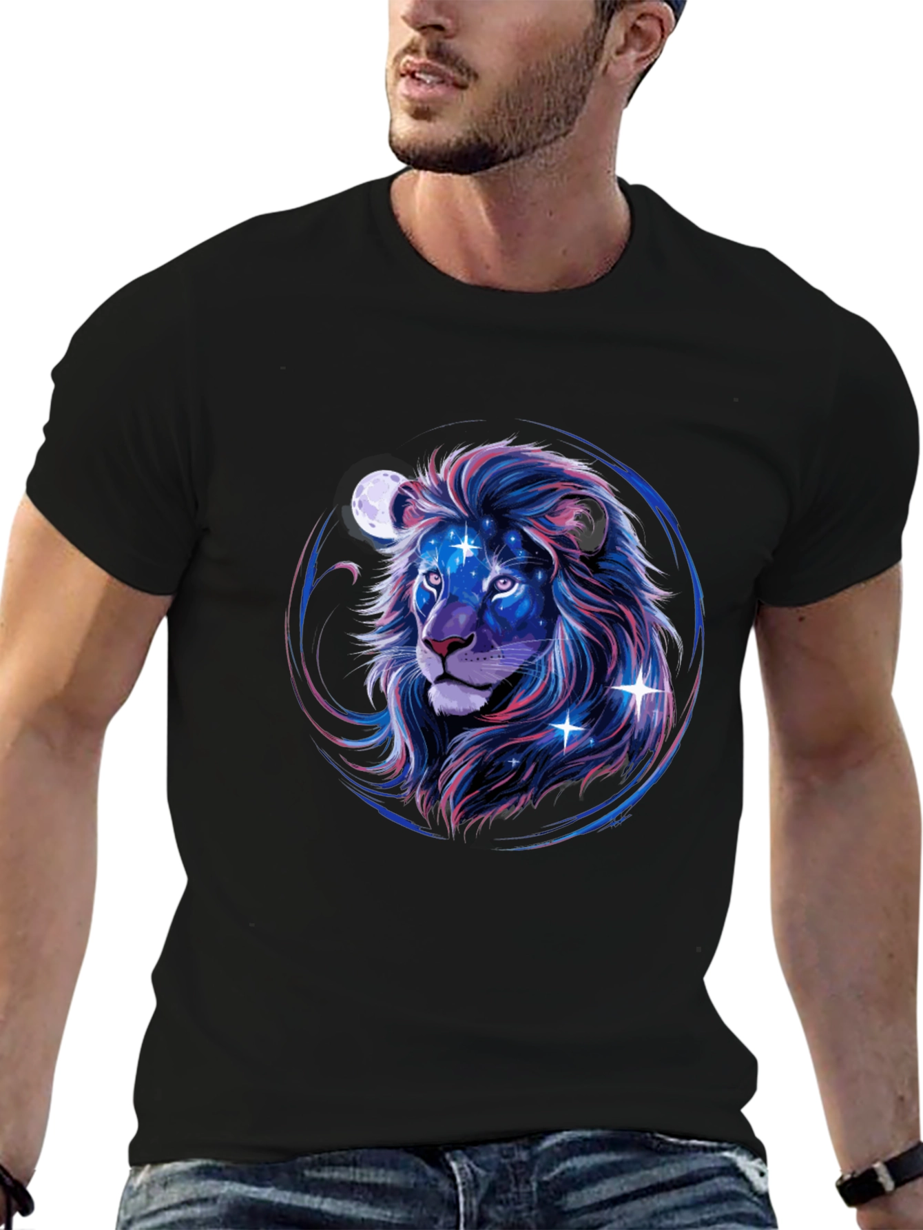 Black Cosmic Lion Graphic Tee - Black view 6