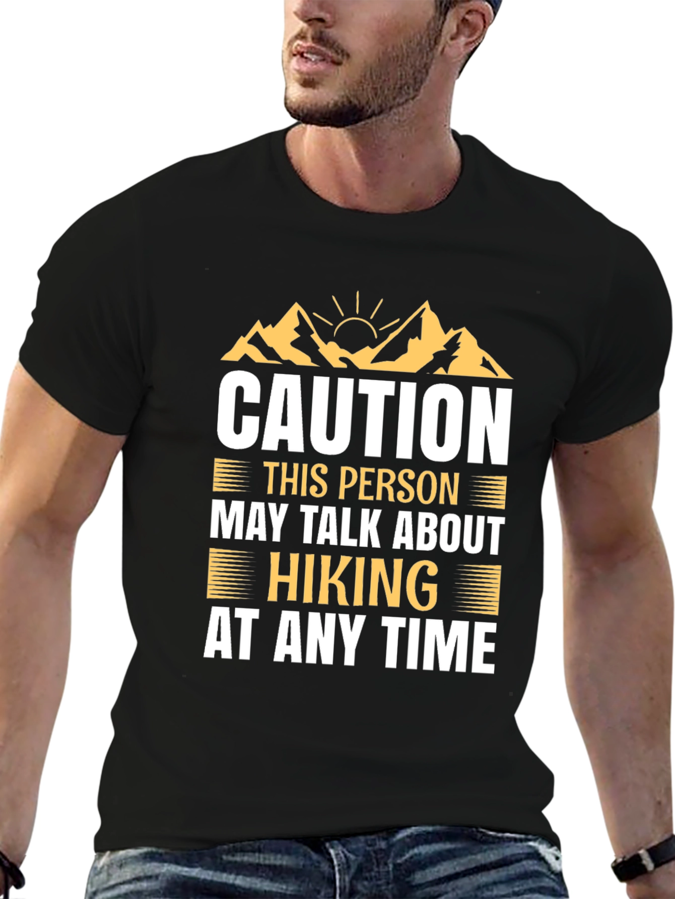 Black Caution: May Talk About Hiking T-Shirt view 6