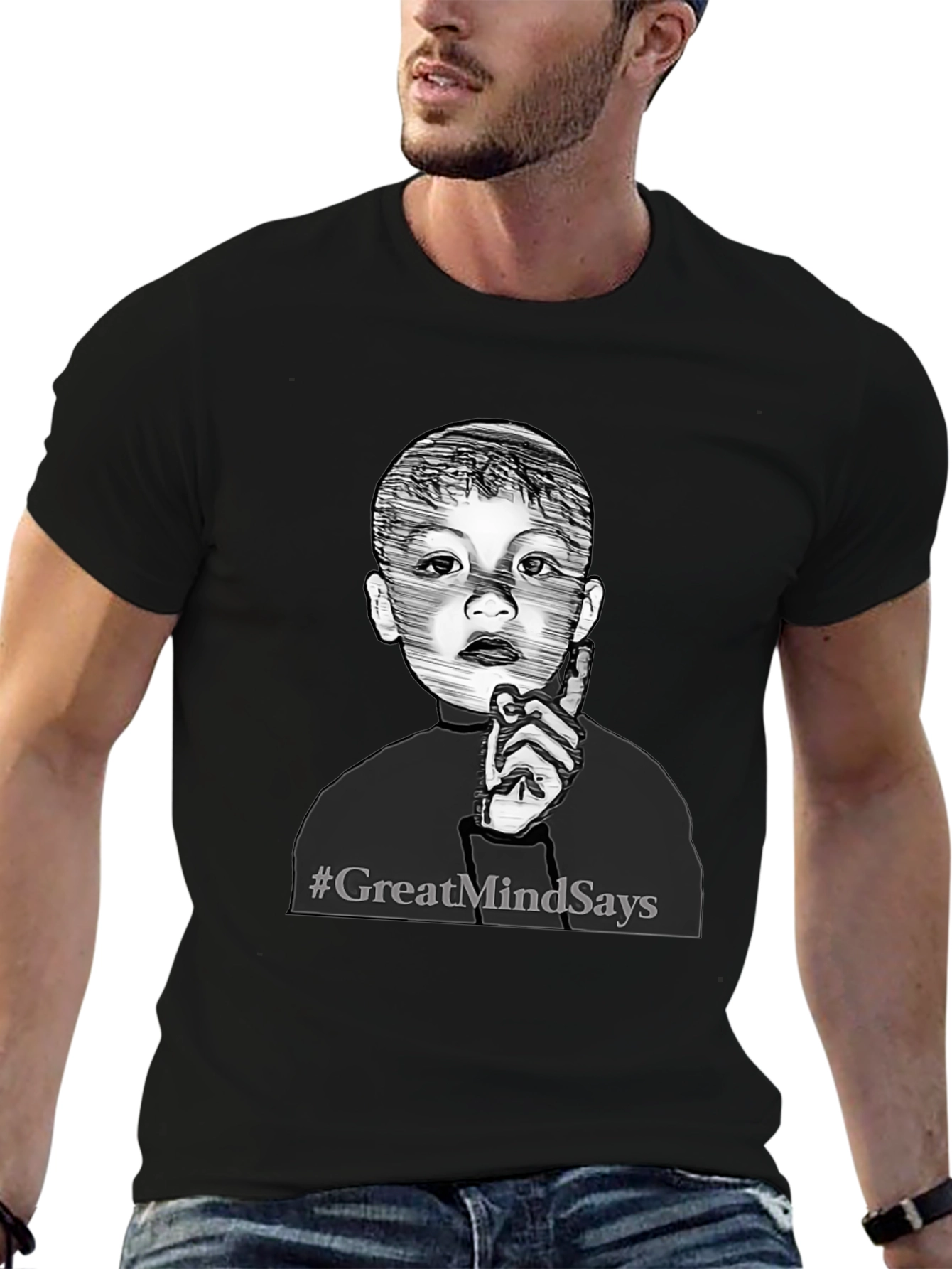 Black Great Mind Says Graphic Tee - Stylish Black T-Shirt view 6