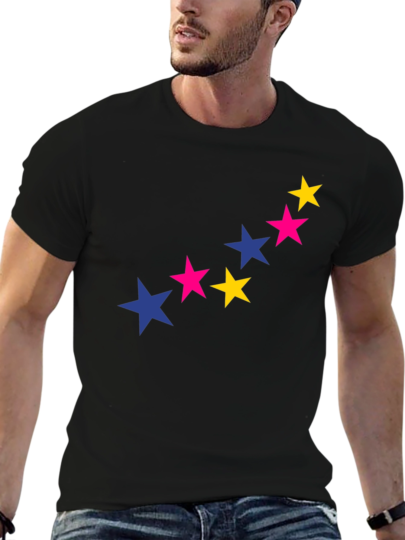 Black Starry Graphic Tee - Bold & Stylish Black T-Shirt view 6