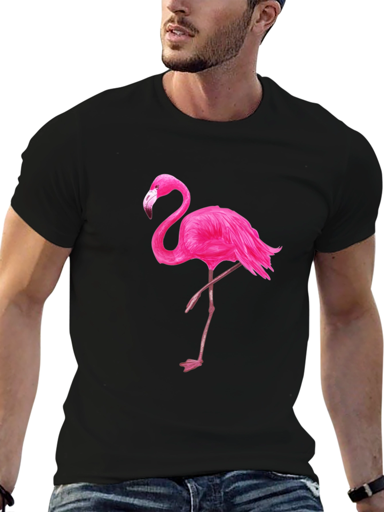 Black T-Shirt with Pink Flamingo Graphic - 6
