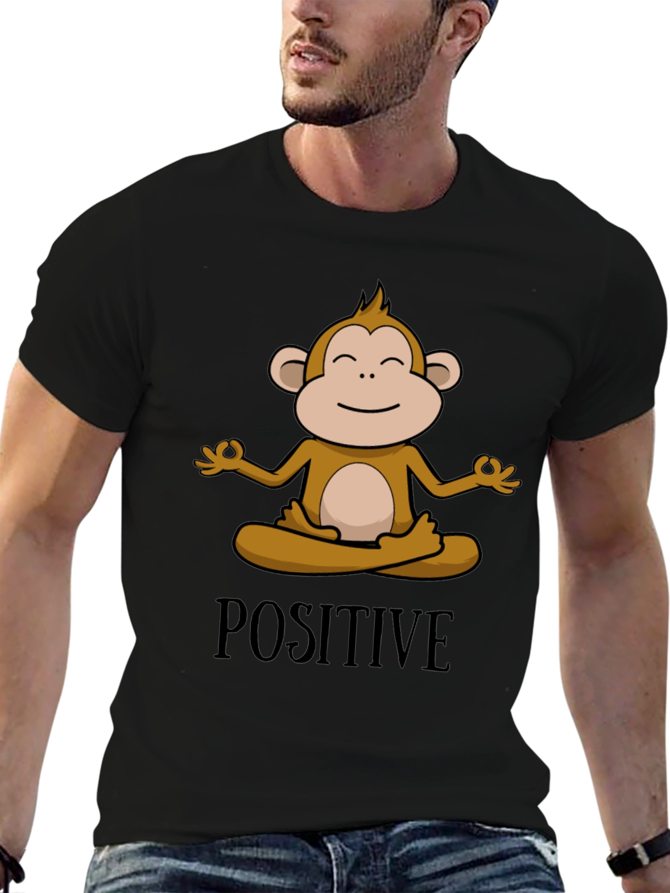 Black Positive Monkey Meditation Graphic Tee view 6