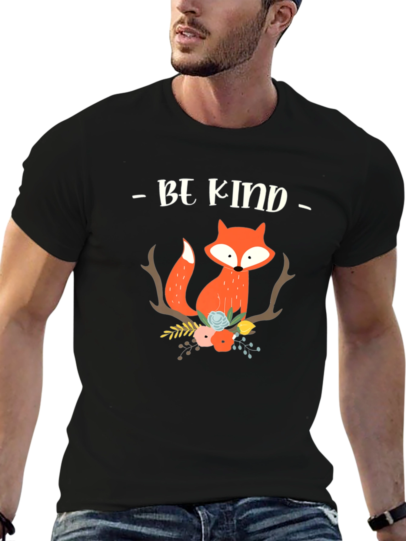 Black Be Kind Fox Graphic Tee - Unisex Soft Cotton view 6