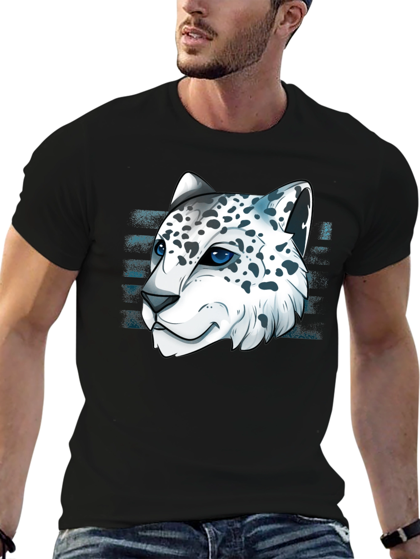 Black Snow Leopard Graphic Tee - Cool Cat Design view 6