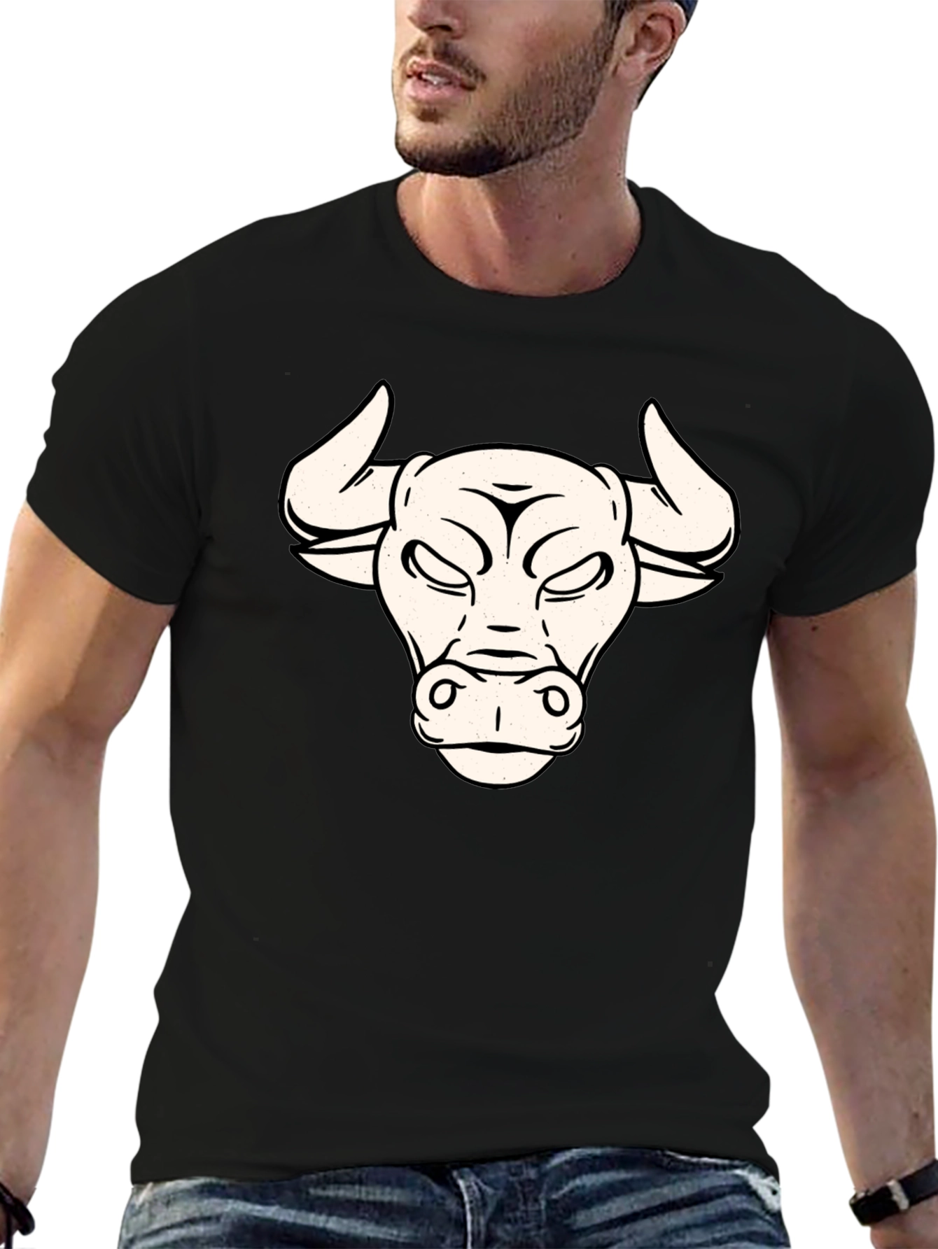 Black Black Bull Graphic Tee - Cool Animal Design view 6