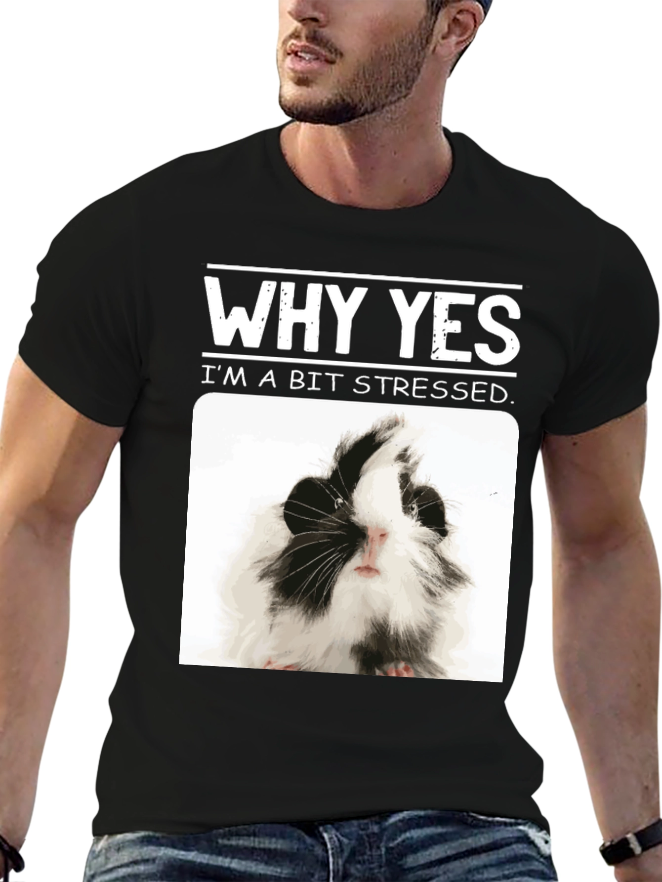 Black Why Yes I'm A Bit Stressed Guinea Pig T-Shirt view 6