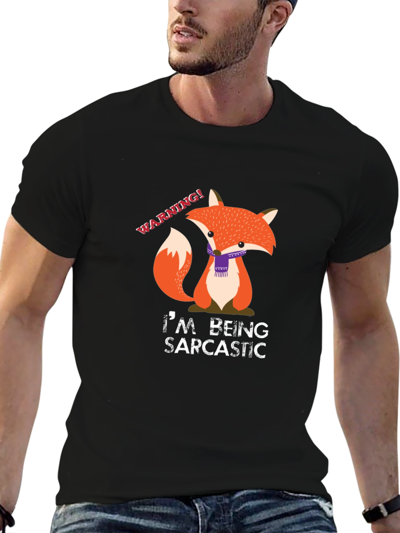Black Sarcastic Fox Graphic Tee - Funny Animal Shirt view 6