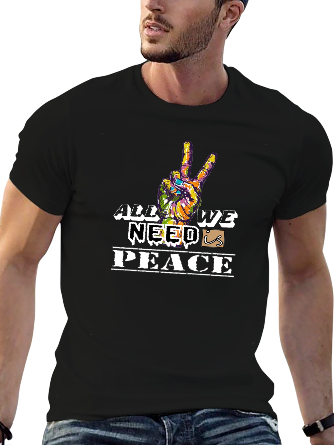 Black All We Need Is Peace Graphic T-Shirt view 6