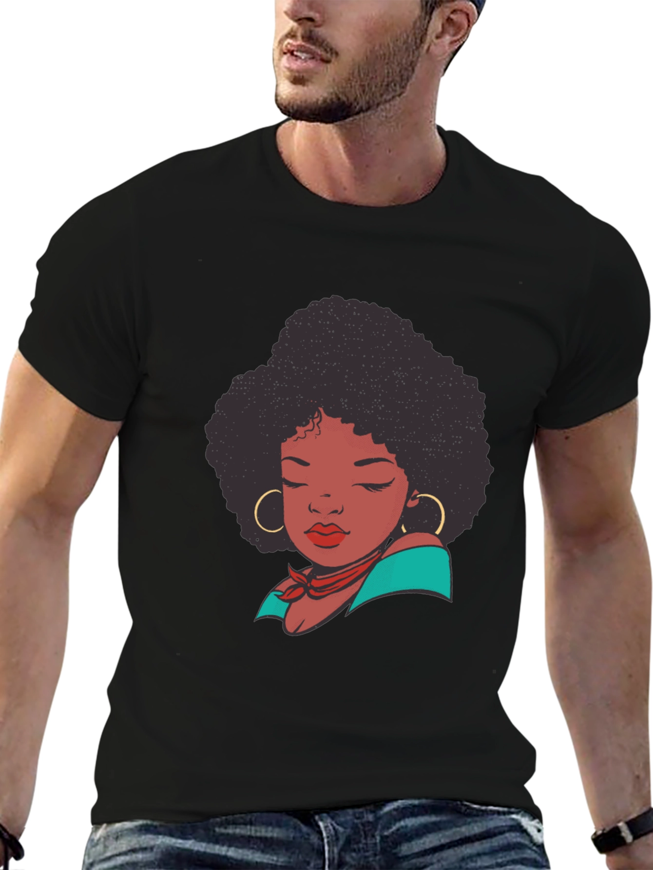 Black Afro Woman Graphic T-Shirt - Stylish Casual Tee view 6