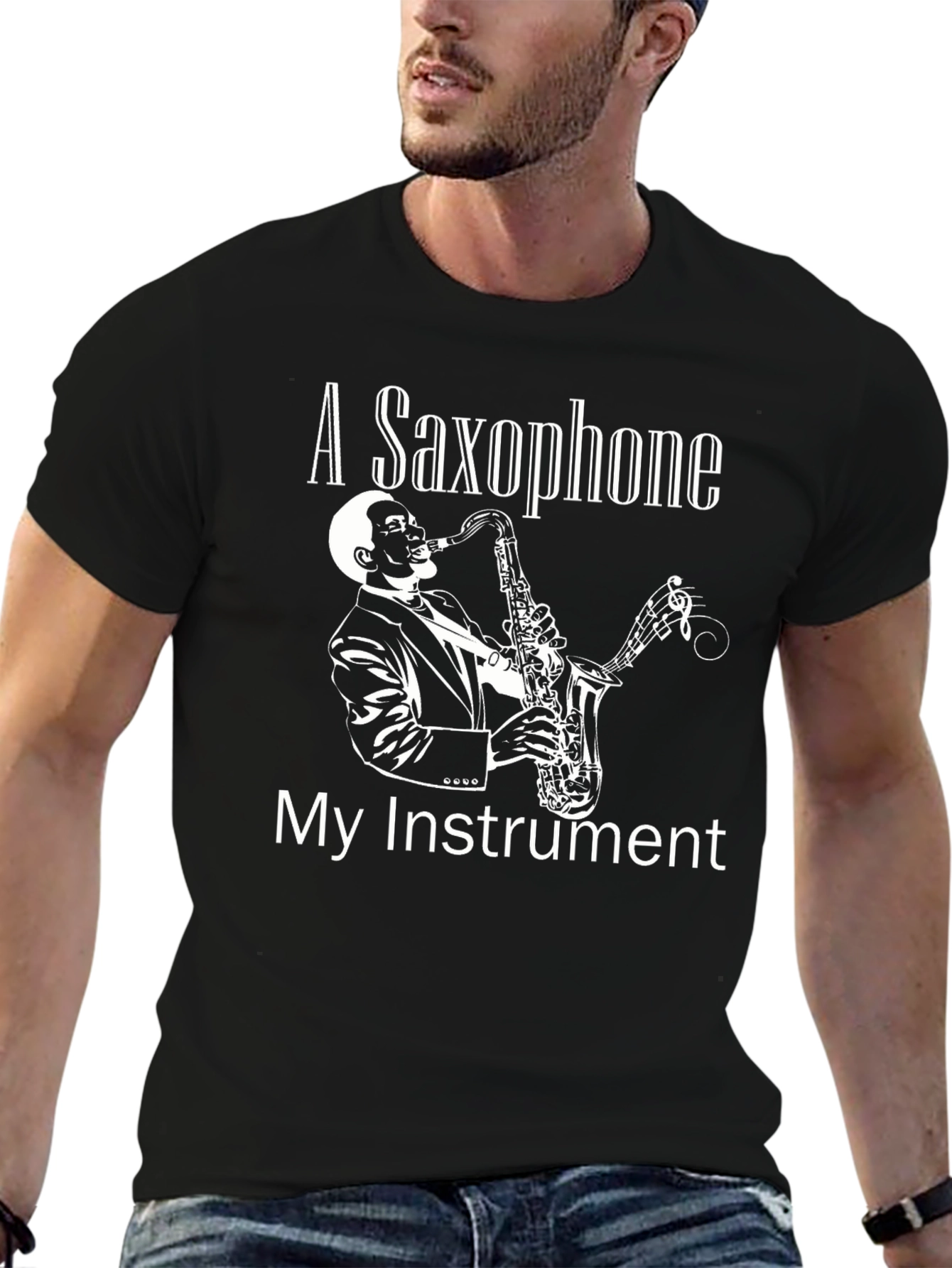 Black Saxophone Instrument T-Shirt - Music Lover Tee view 6