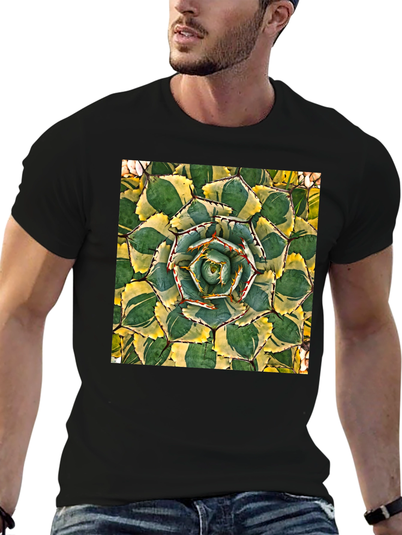 Black Agave Plant Graphic T-Shirt - Black Cotton Tee view 6