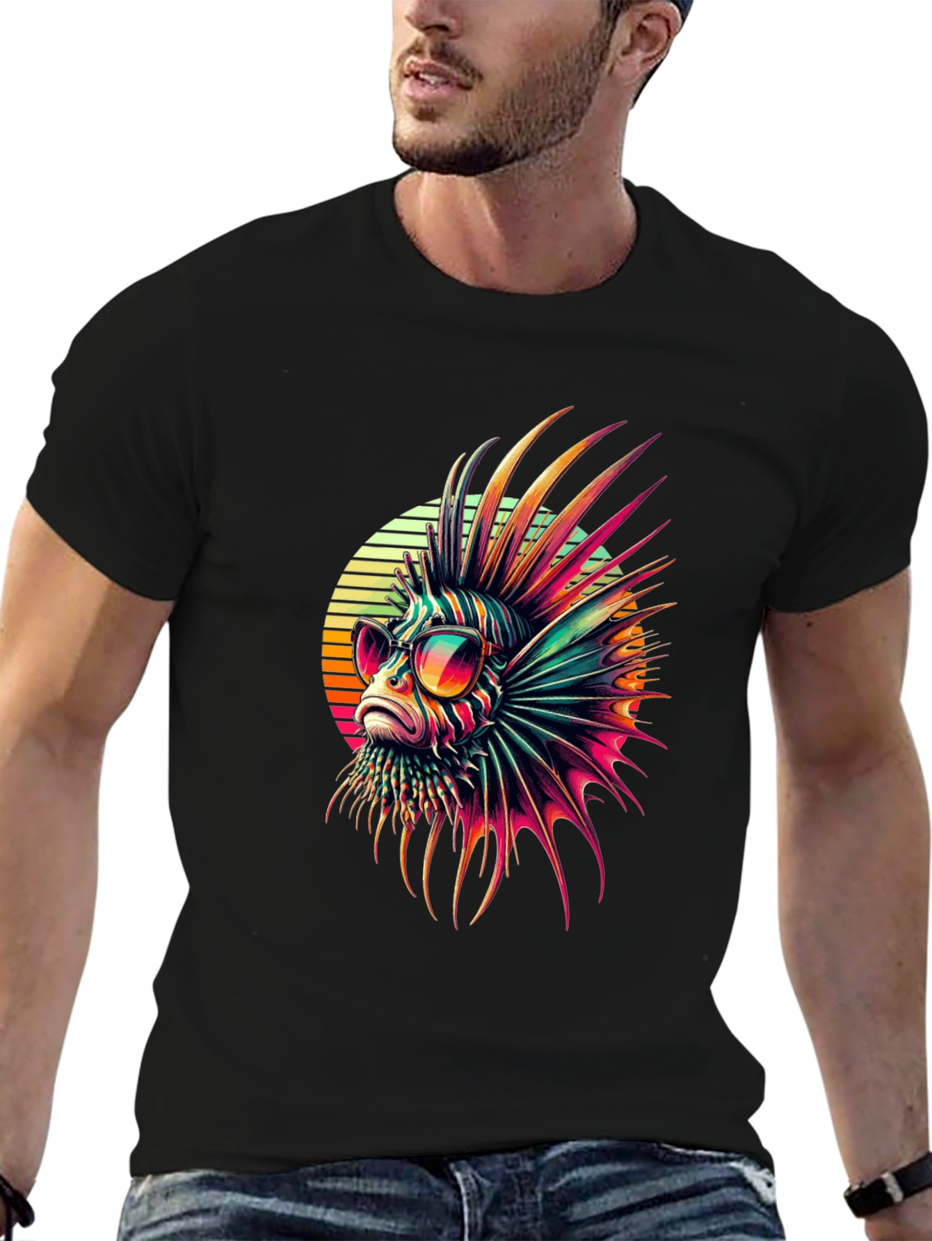 Black Cool Lionfish T-Shirt view 6