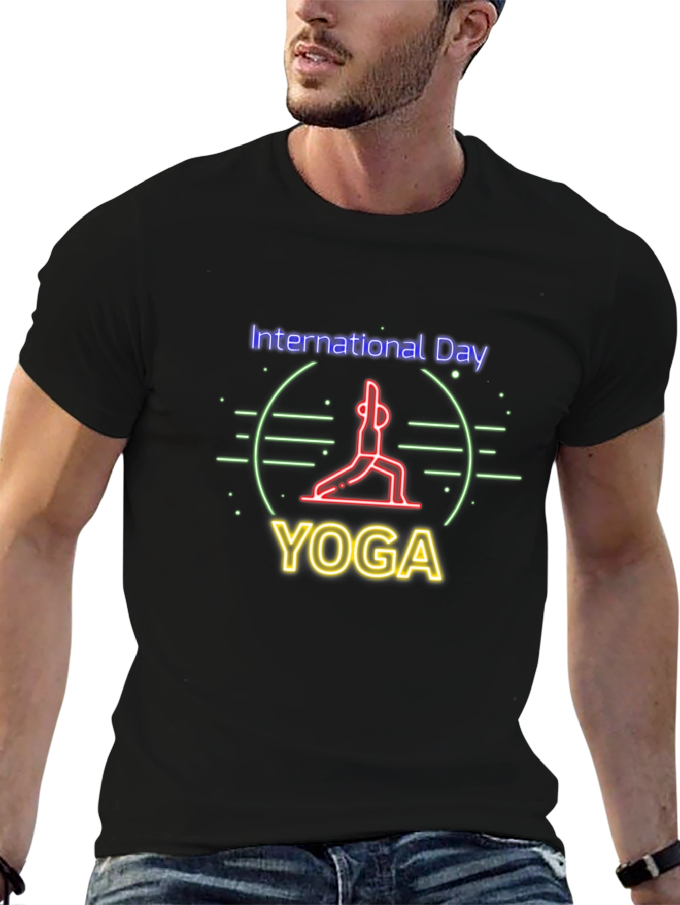Black International Yoga Day T-Shirt - Black view 6